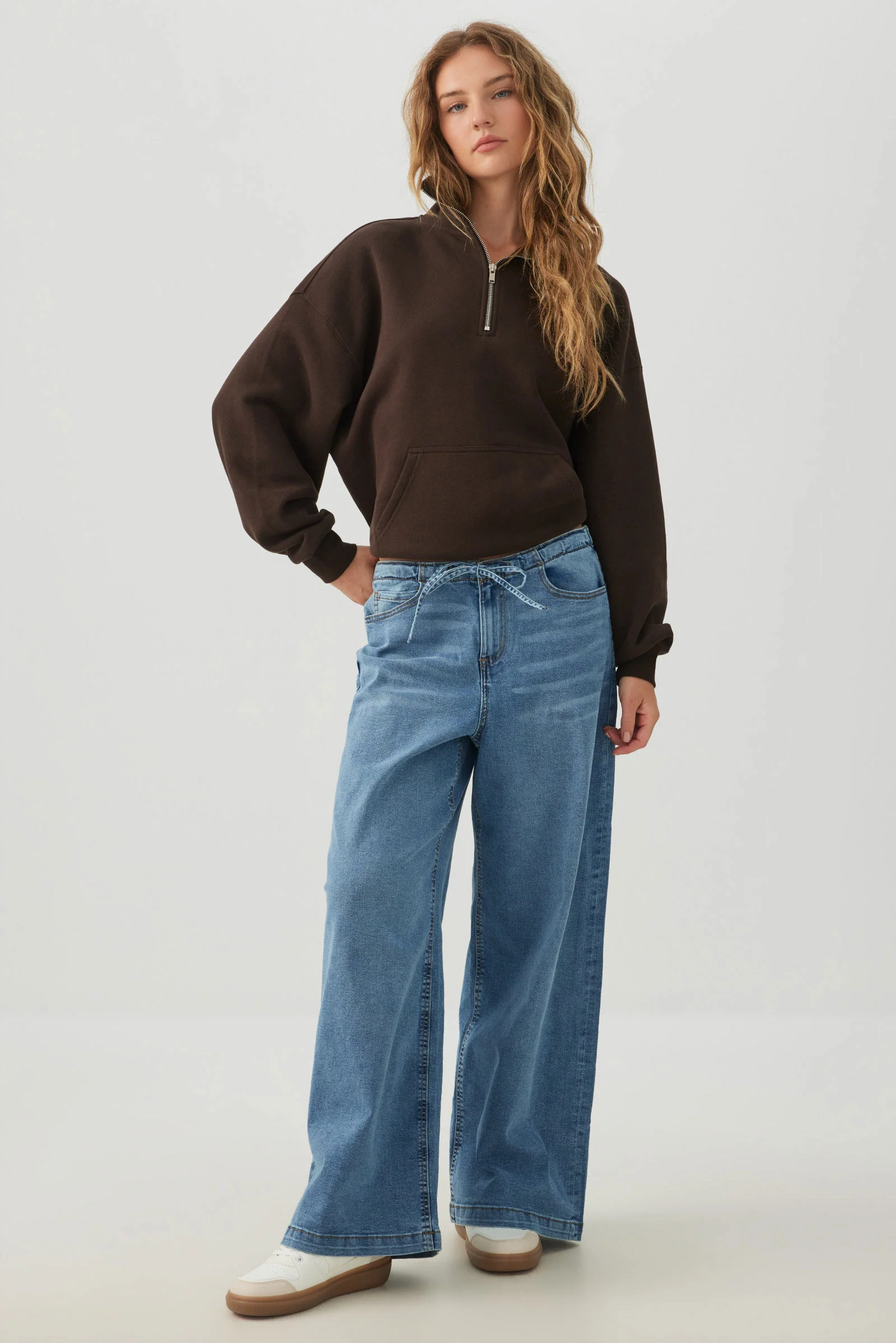 Low Rise Drawstring Wide Leg Jeans