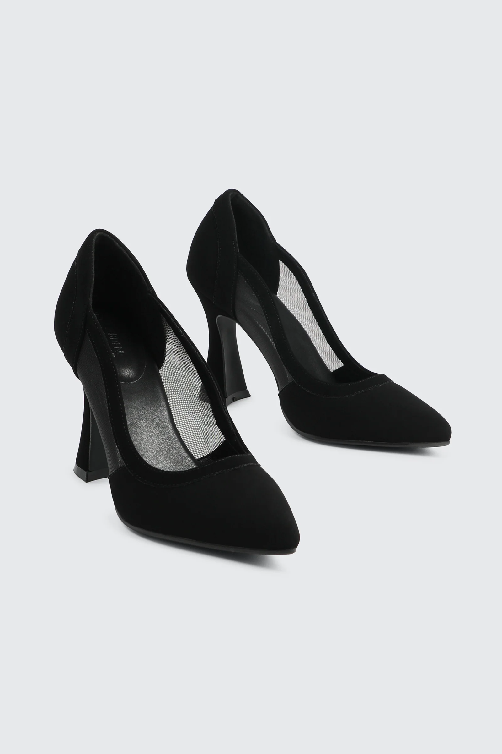 Mesh & Faux Suede Flare Heel Pumps - Image 2