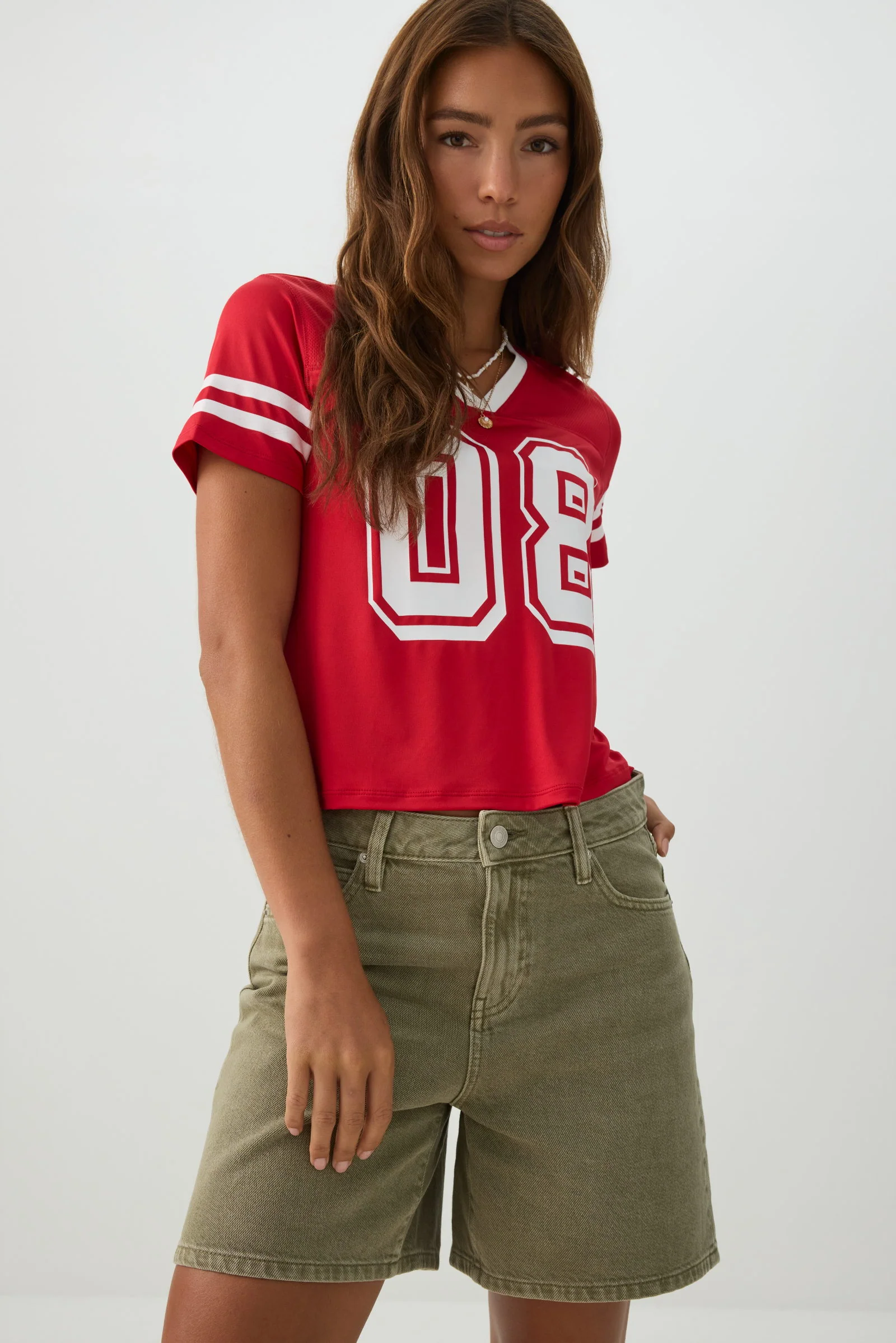 Mesh Jersey V Neck T-Shirt - Image 2
