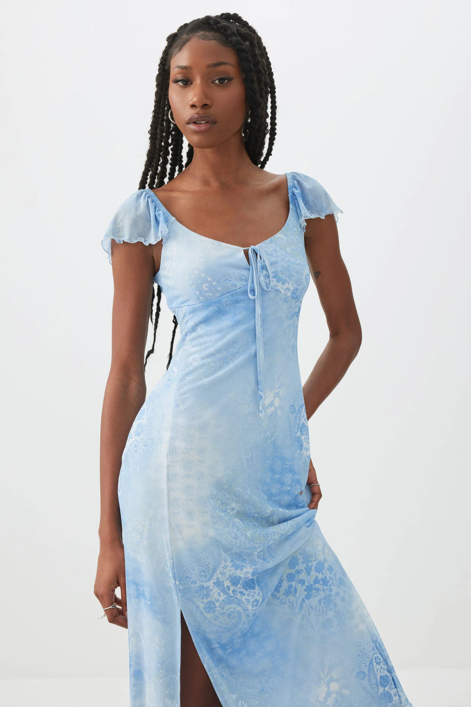 Mesh Midi Dress with Slit - Image 3