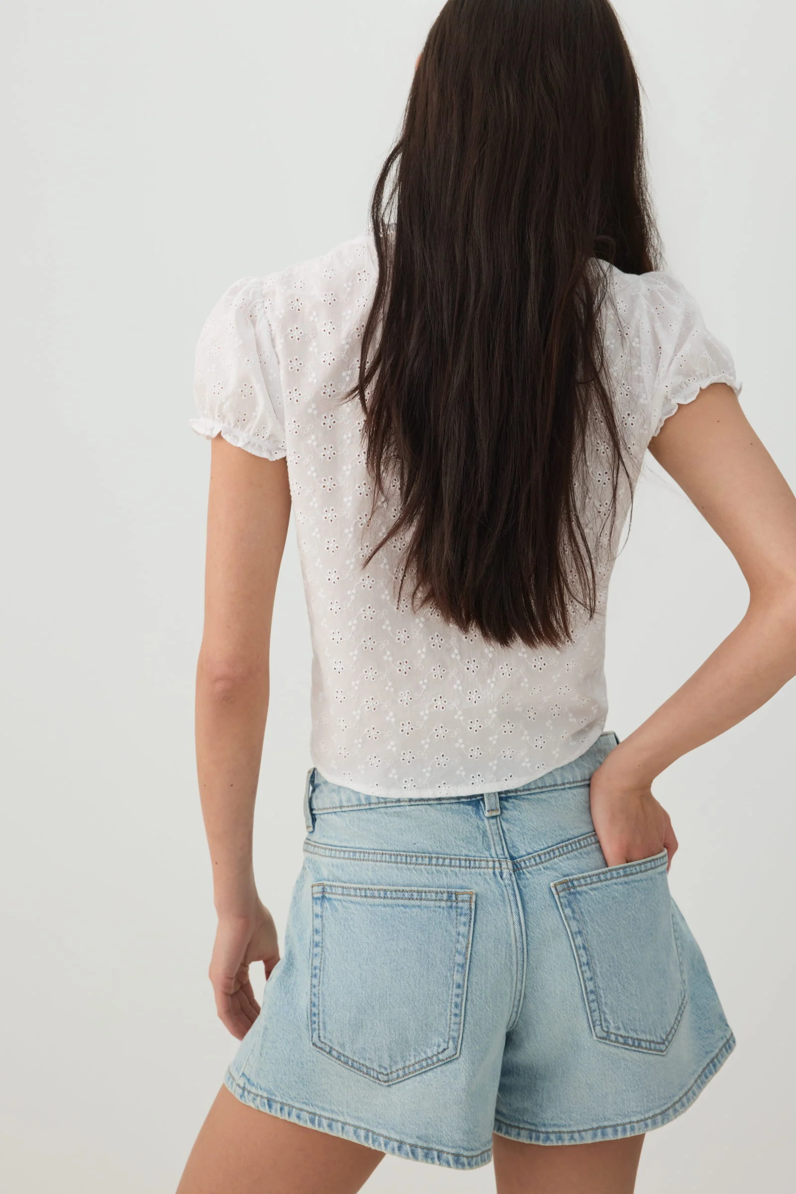 Mid Rise A Line Denim Shorts - Image 4