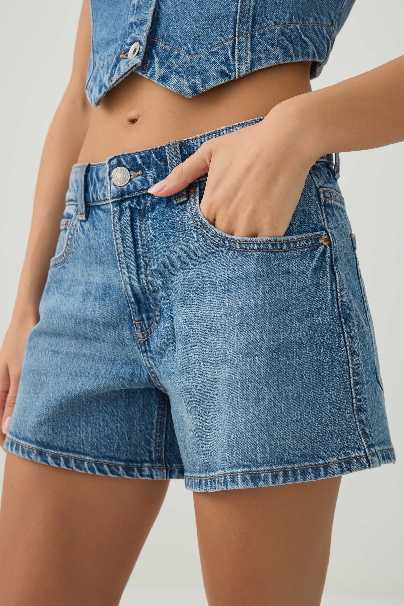 Mid Rise A Line Denim Shorts - Image 3
