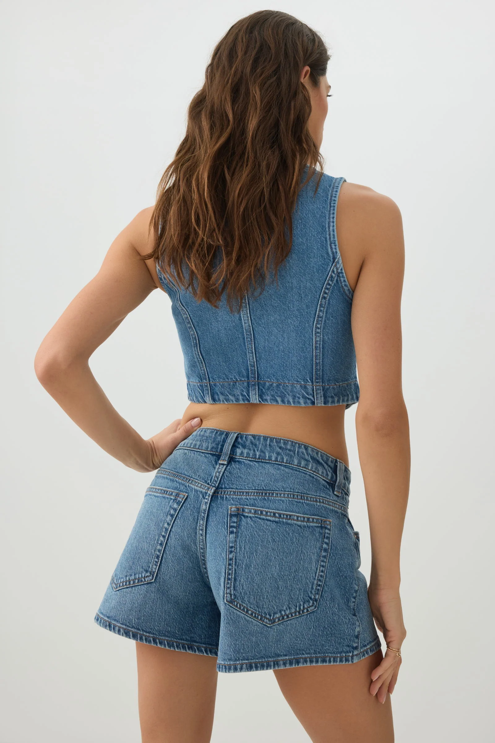 Mid Rise A Line Denim Shorts - Image 4