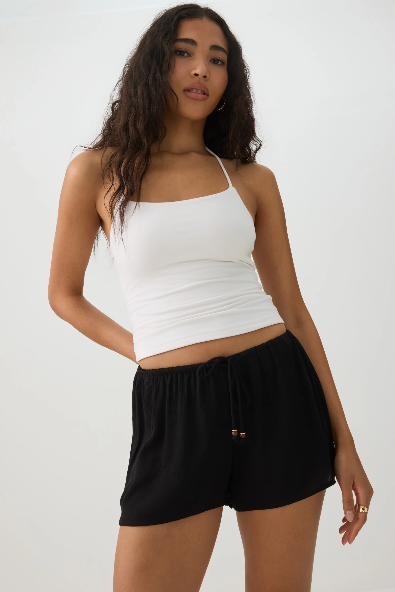 Mid Rise Crinkle Midi Inseam Shorts - Image 2
