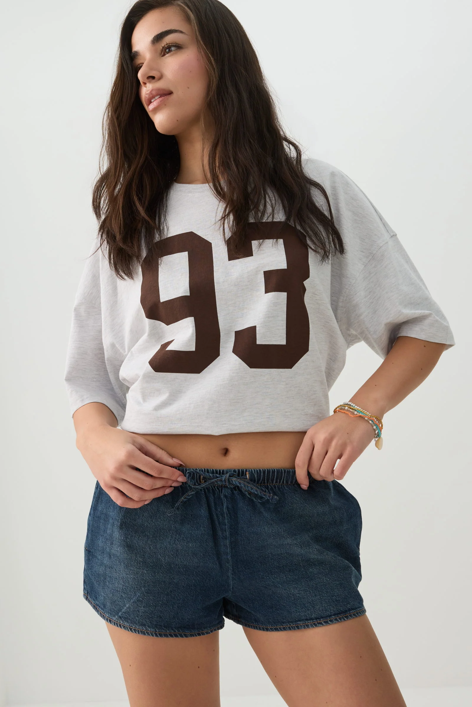 Mid Rise Denim Drawstring Short Shorts