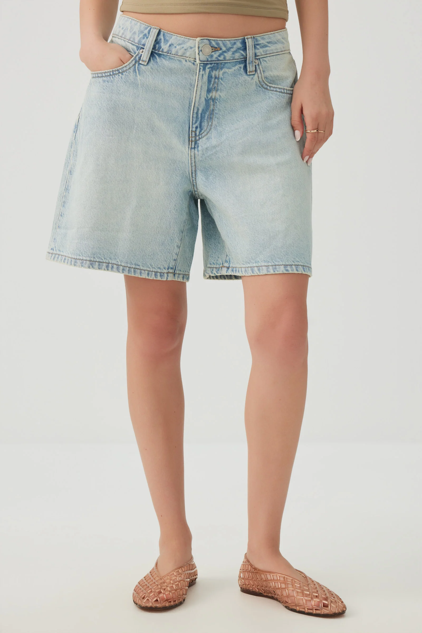 Mid Rise Denim Relaxed Bermuda Shorts - Image 3