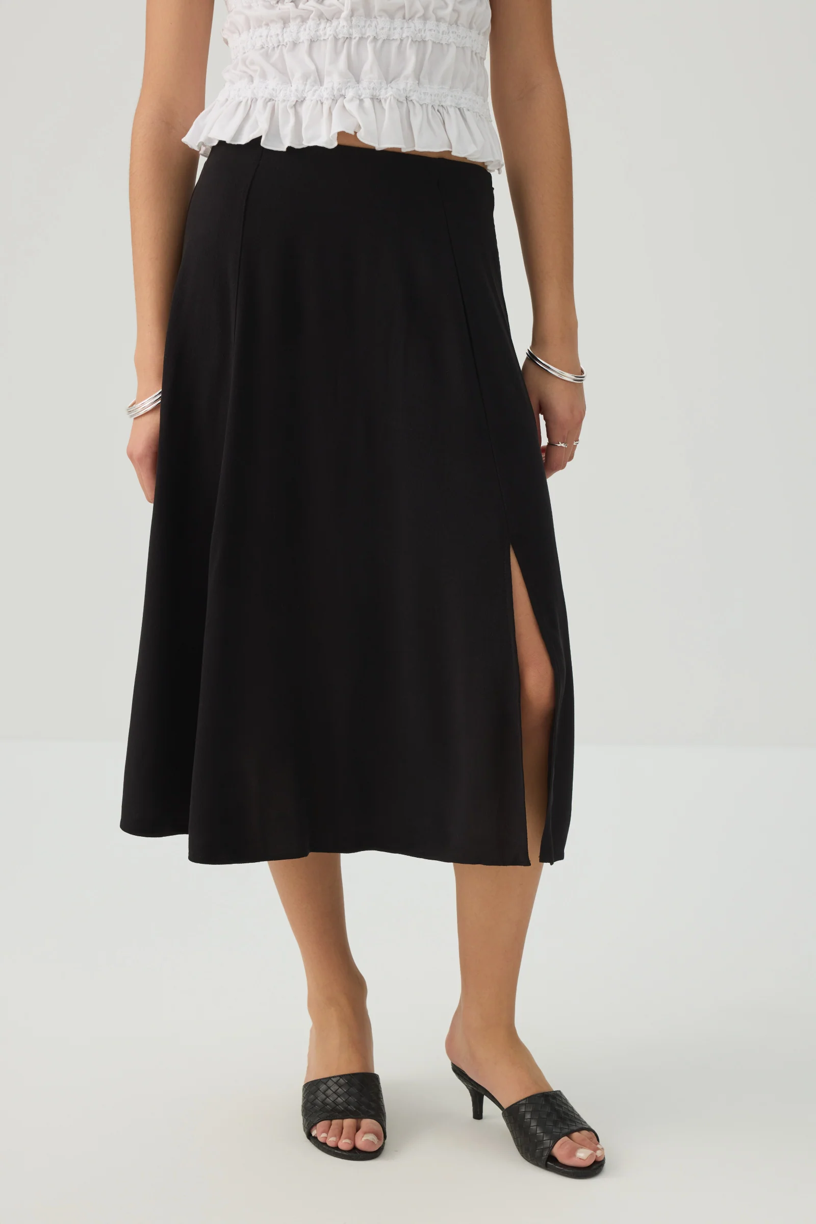 Midi A-Line Skirt with Slit - Image 2