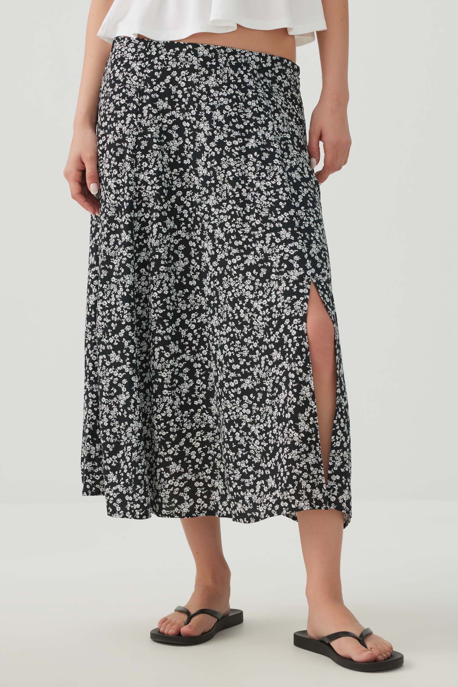 Midi A Line Skirt with Slit - Image 2