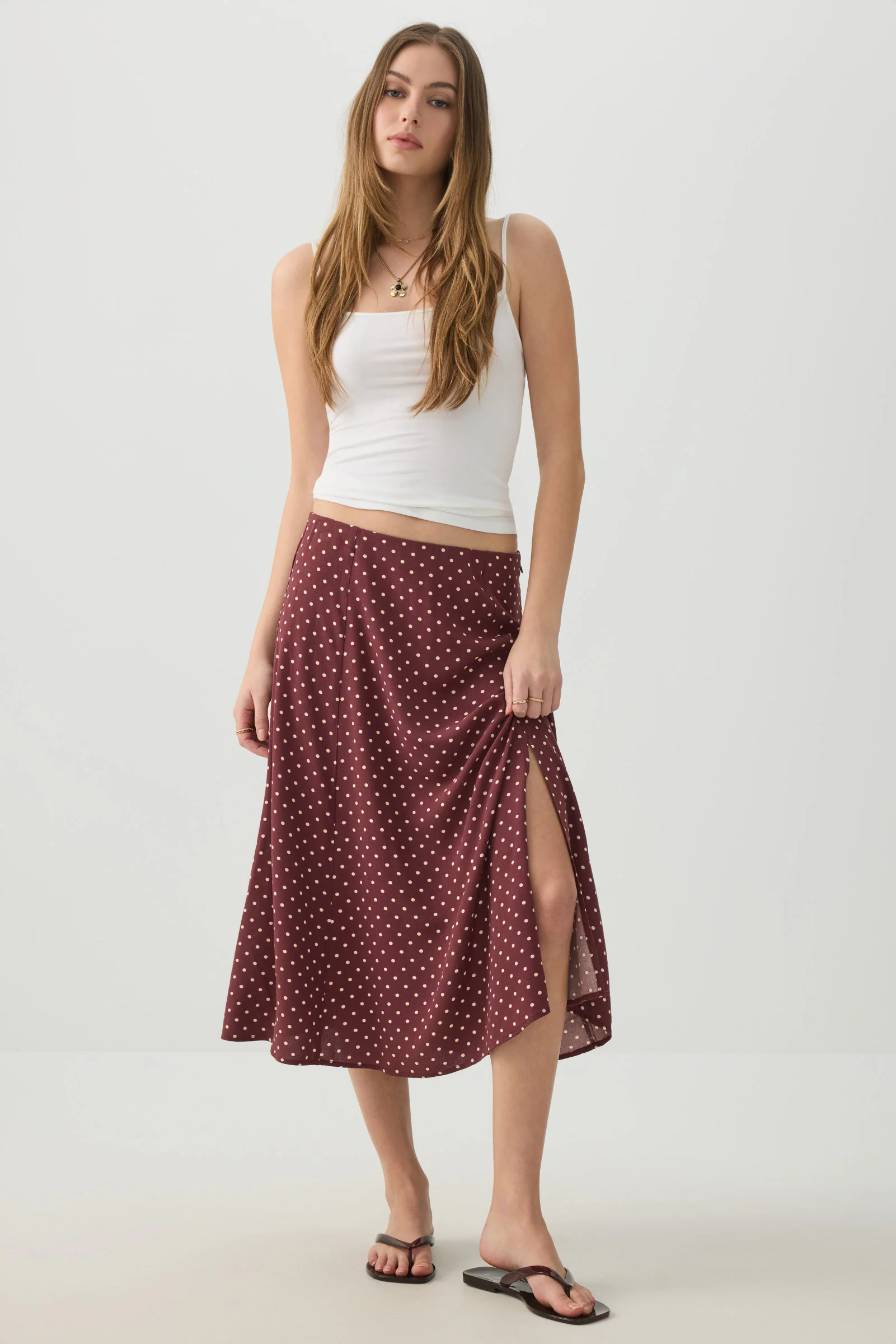 Midi A-Line Skirt with Slit - Image 2