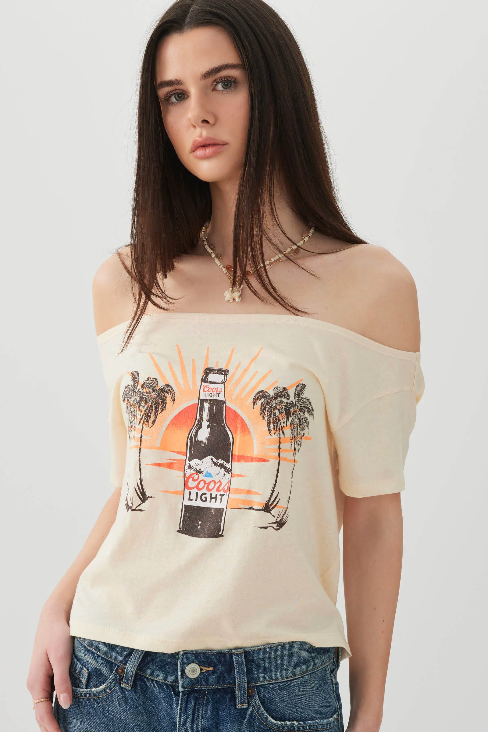 Off Shoulder Crop Graphic T-shirt