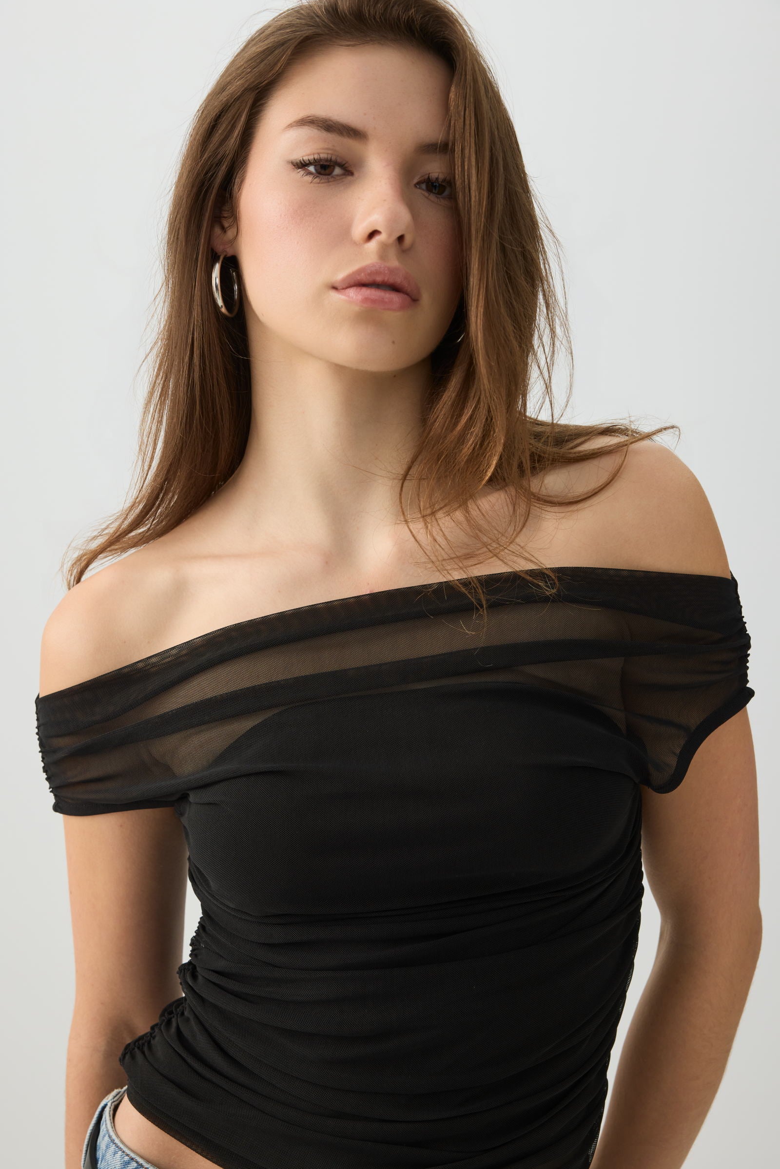Off Shoulder Mesh Top - Image 2
