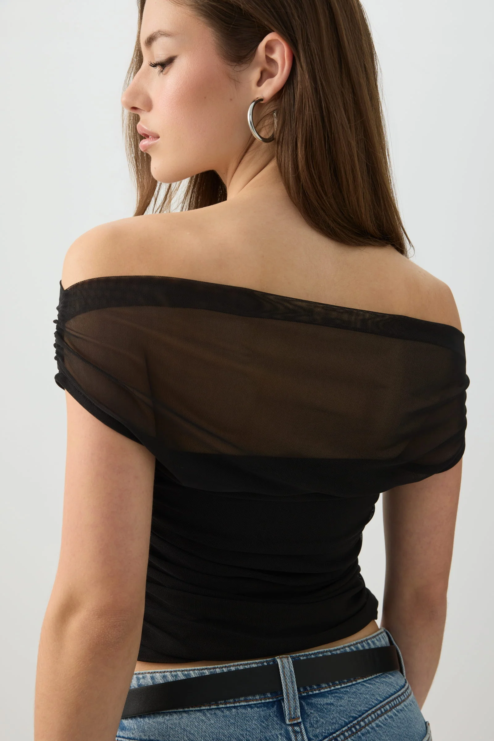 Off Shoulder Mesh Top - Image 4