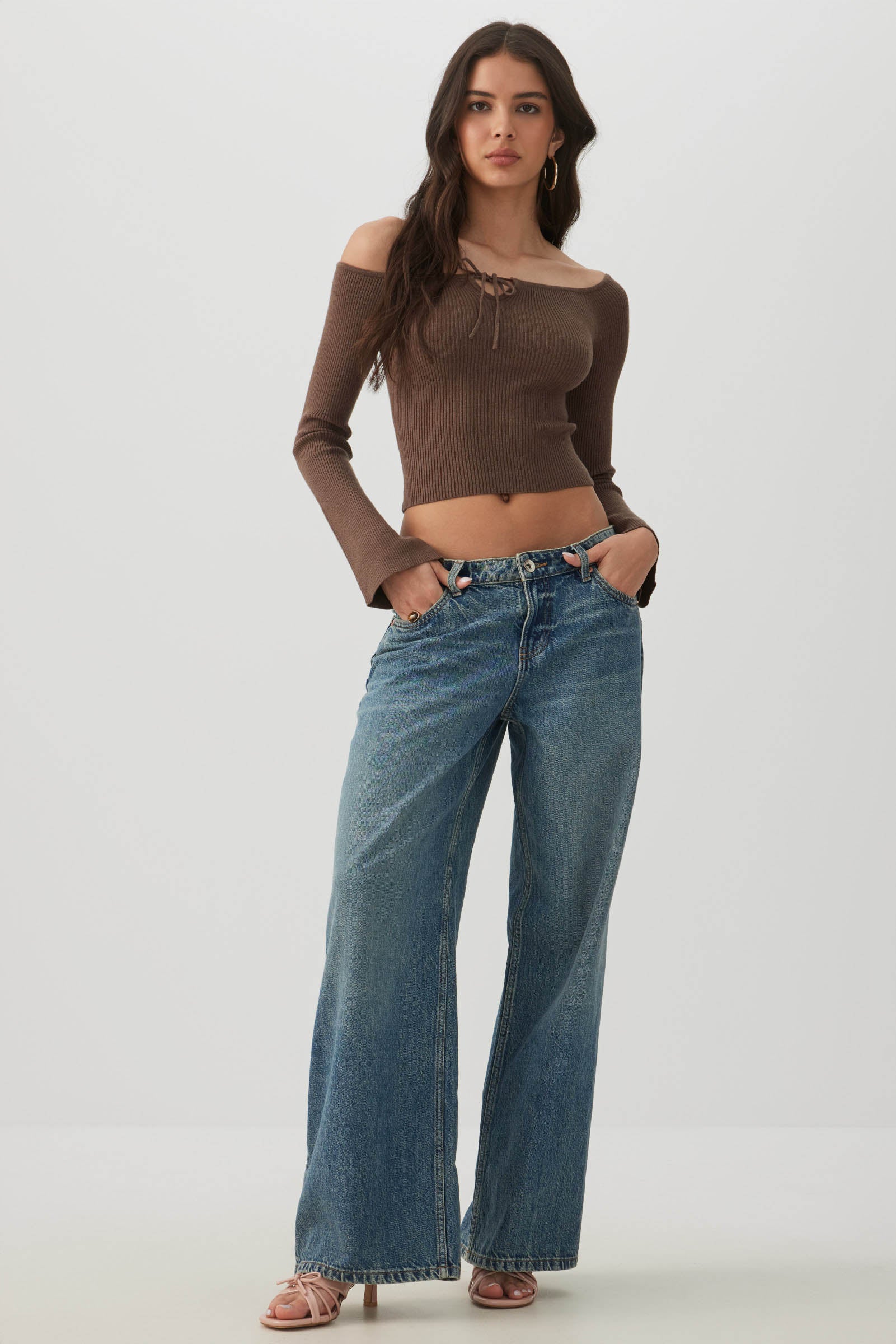 Off Shoulder Rib Knit Sweater - Image 3
