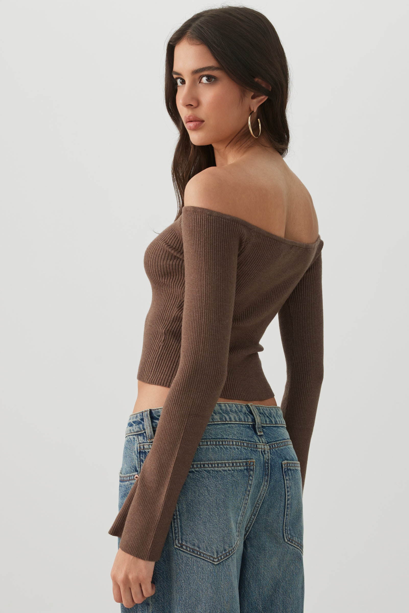 Off Shoulder Rib Knit Sweater - Image 4