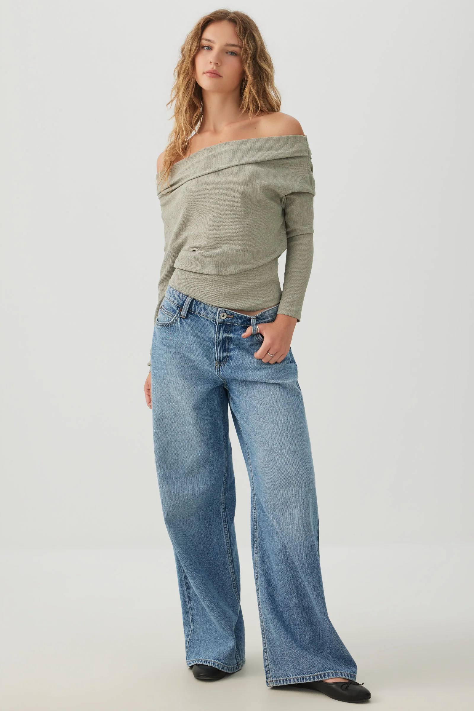 Off Shoulder Textured Knit Top - Image 2