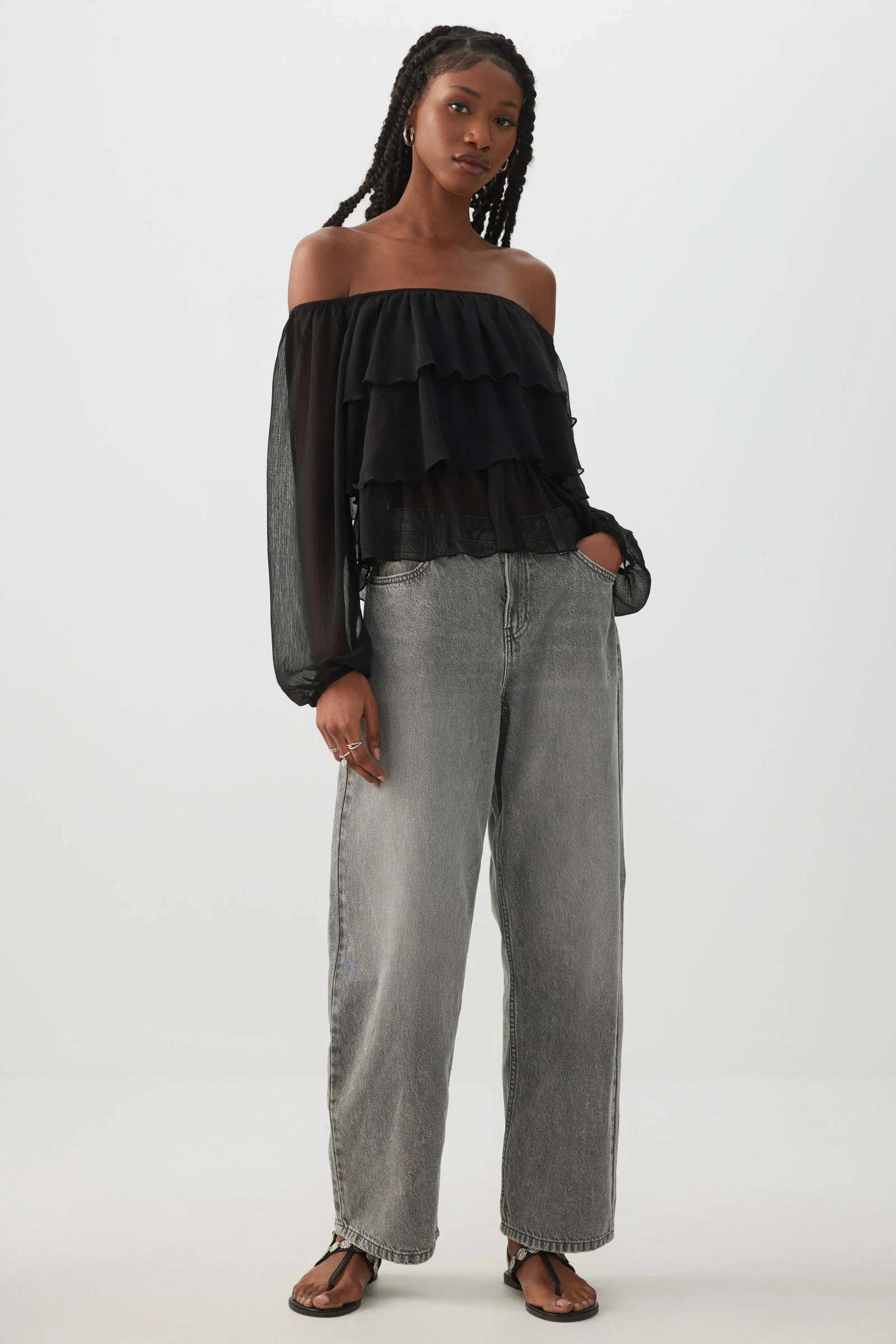 Off Shoulder Tiered Blouse - Image 3