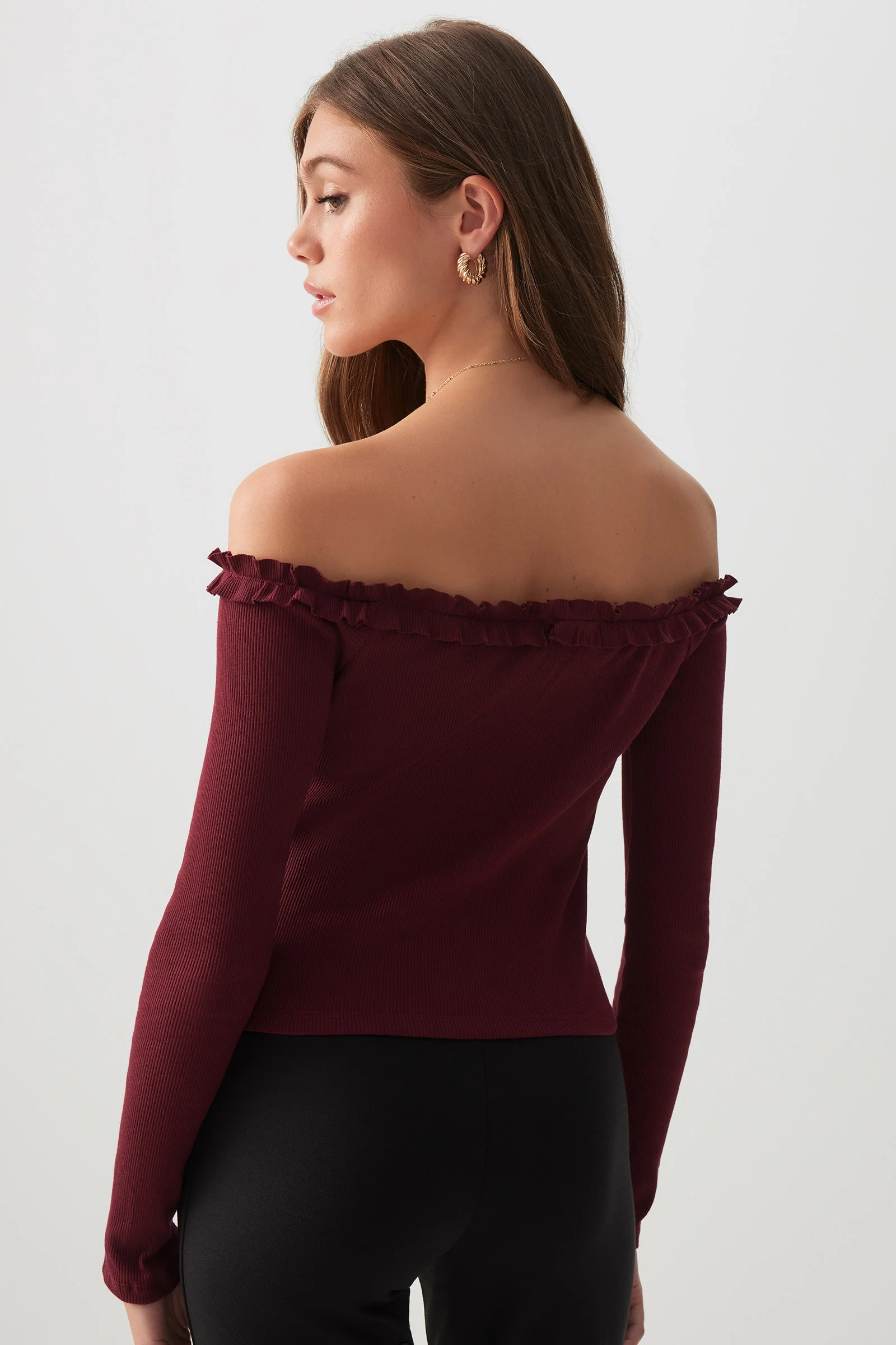 Off Shoulder Top with Ruched Trim - Image 4