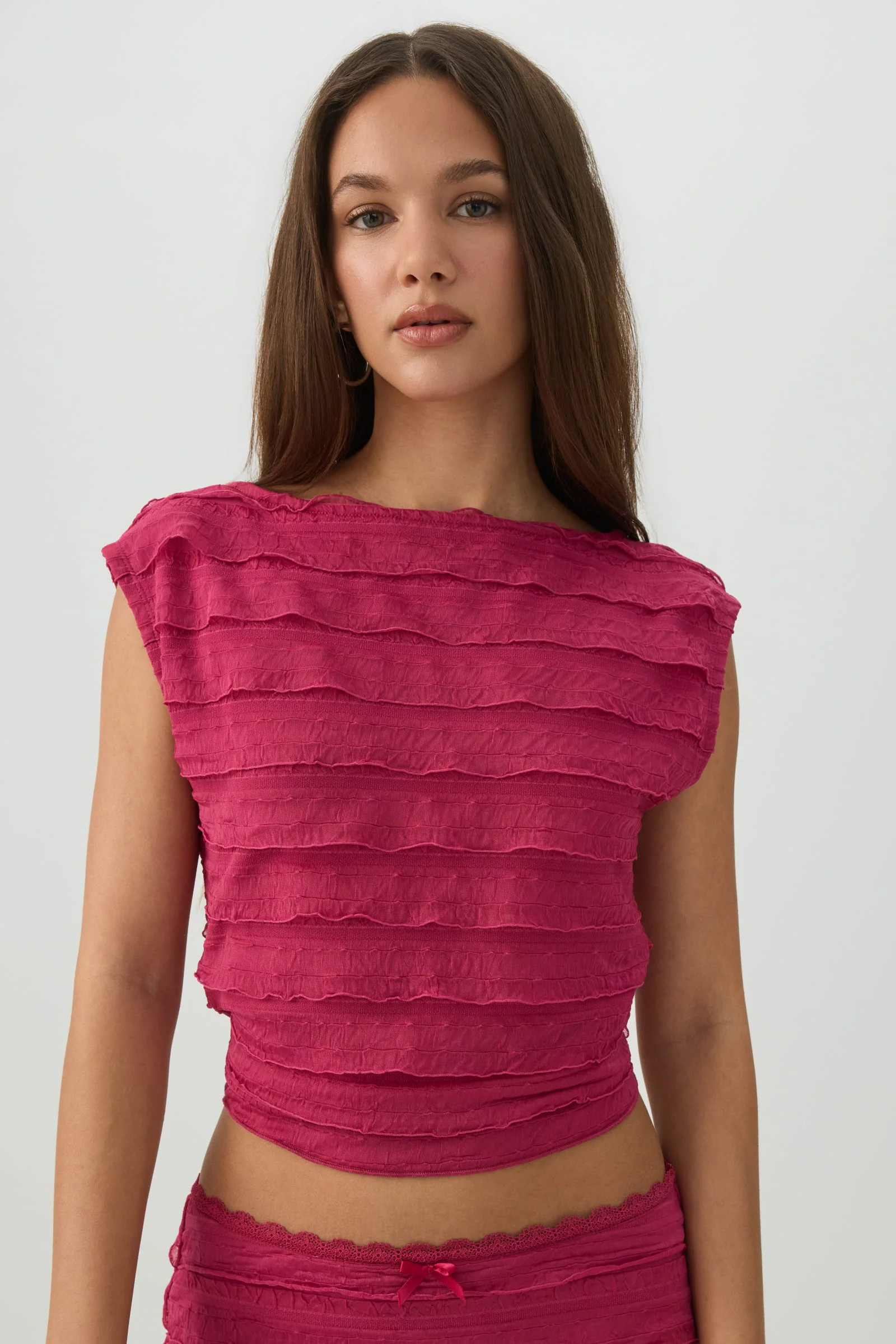 One Shoulder Ruffle Crop Top - Image 2