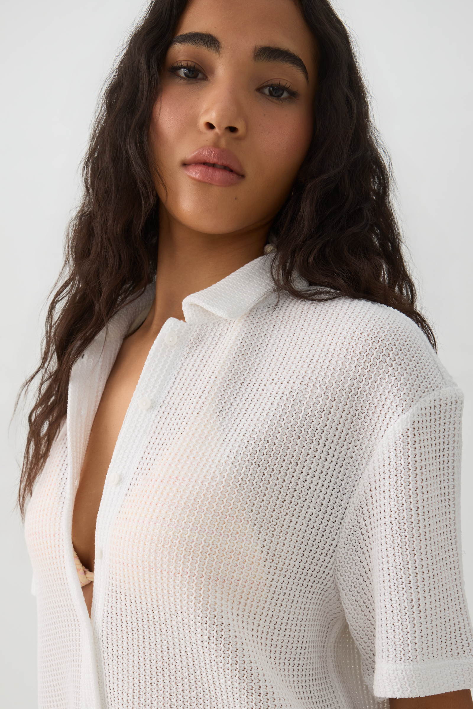 Oversized Crochet Button Up Shirt - Image 2
