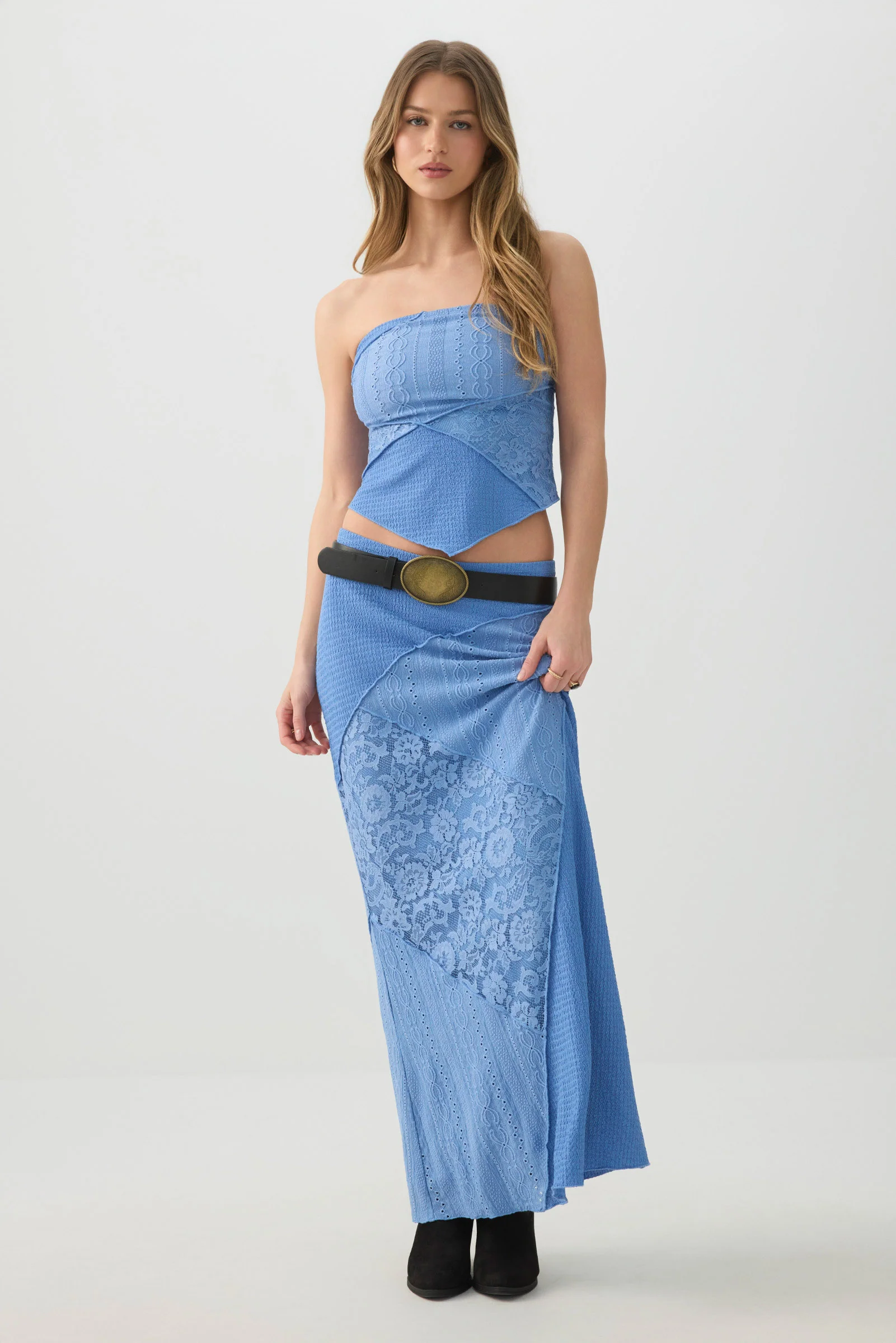 Patchwork Knit Lace Tube Top - Image 2
