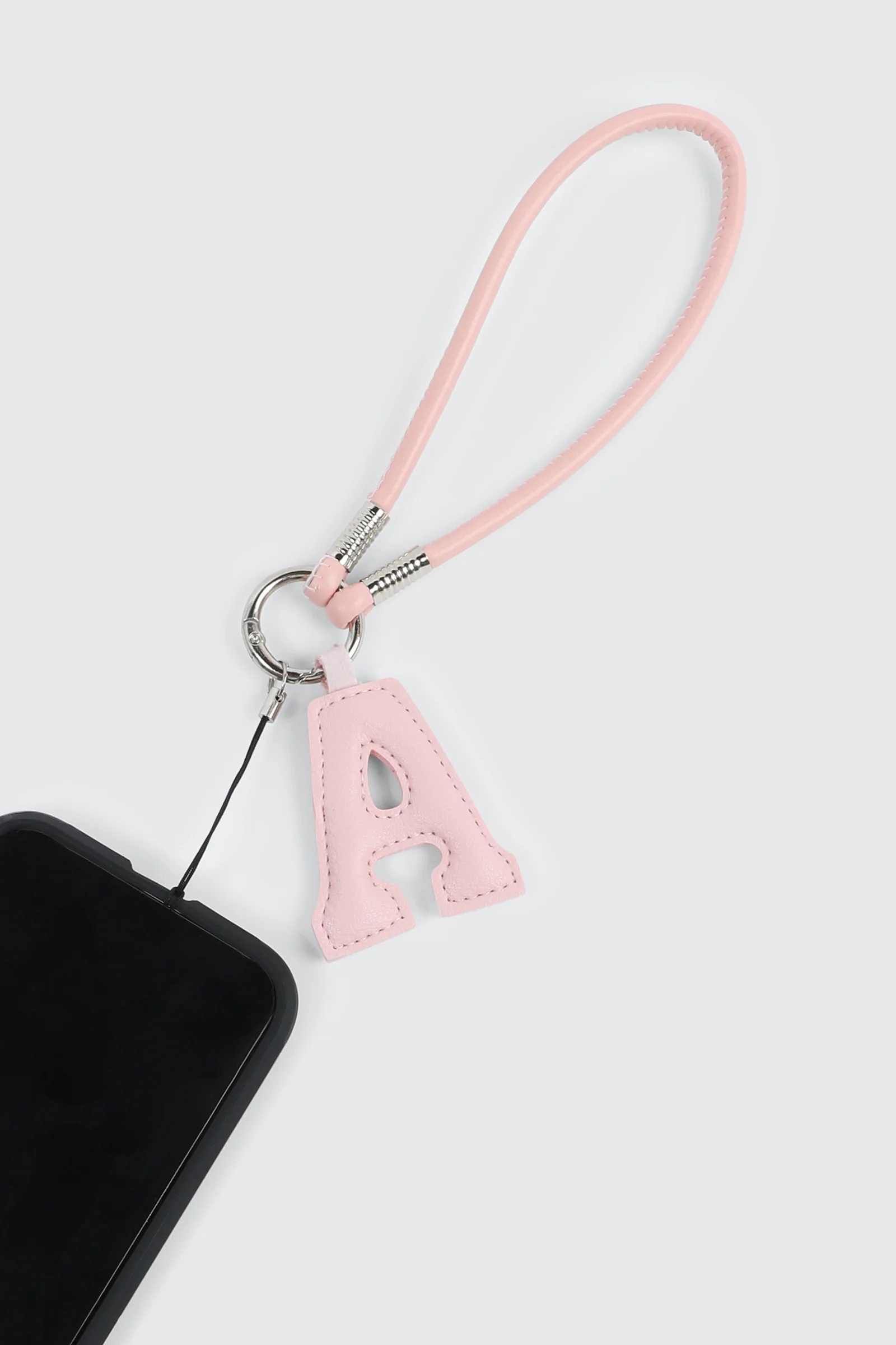 Pink Initial A Faux Leather Charm with Wristlet