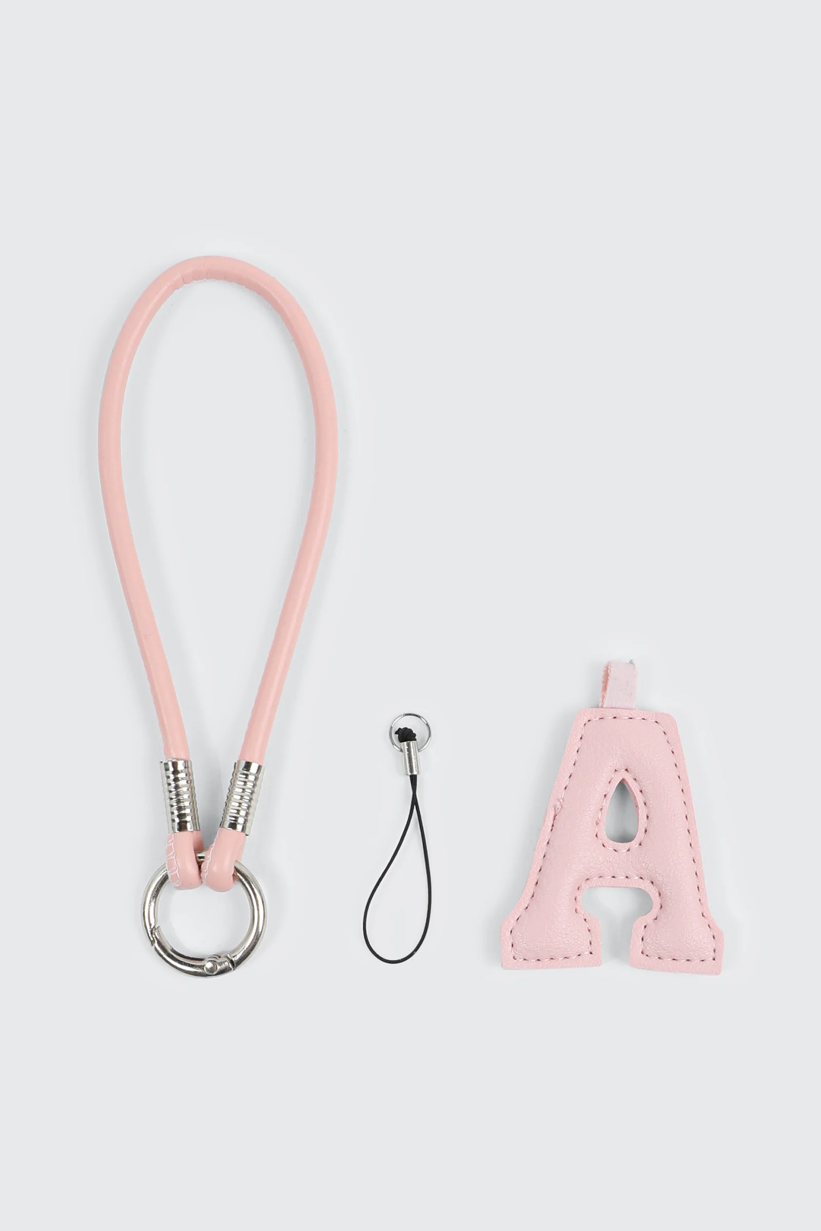 Pink Initial A Faux Leather Charm with Wristlet - Image 3