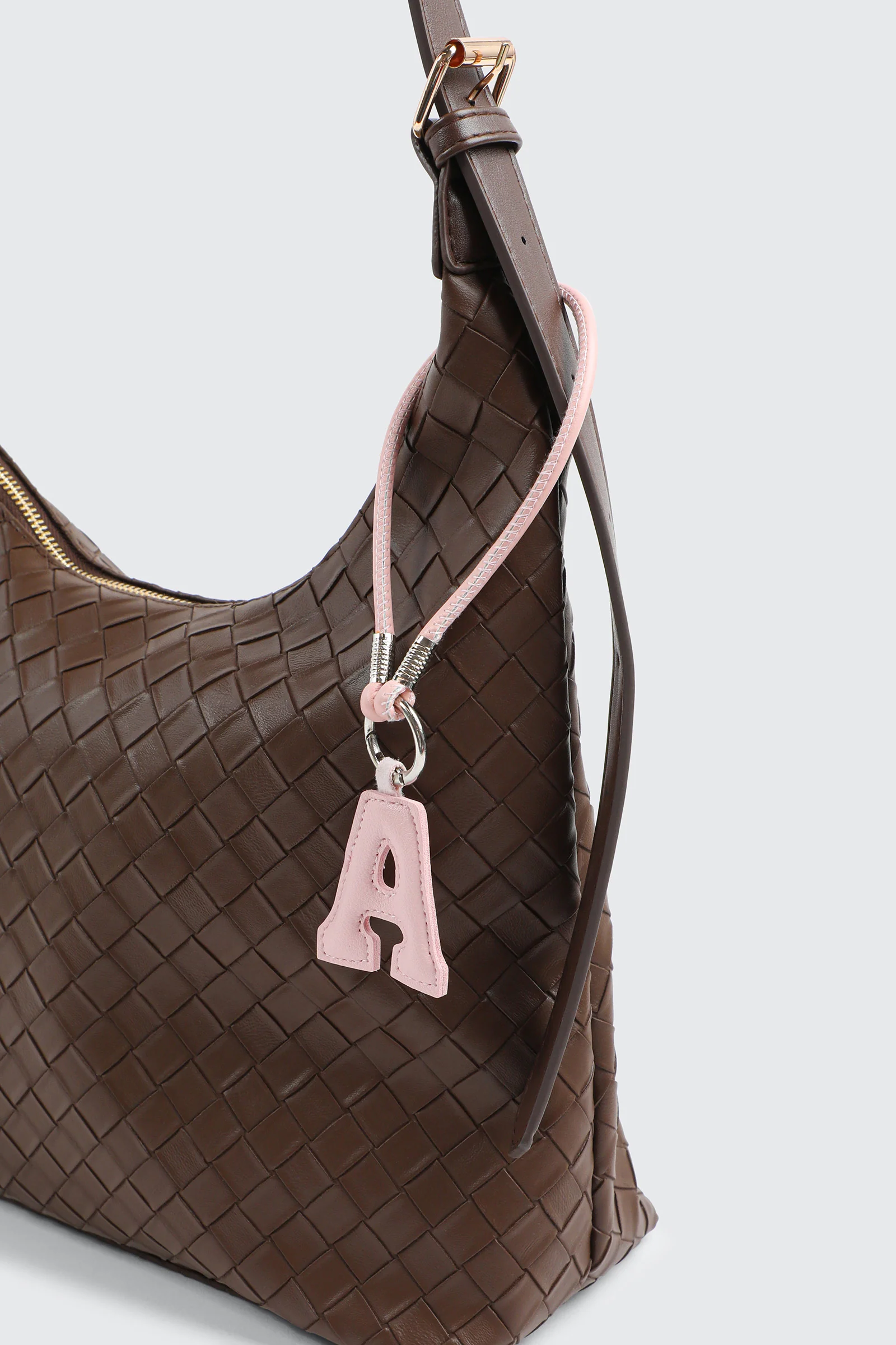 Pink Initial A Faux Leather Charm with Wristlet - Image 4