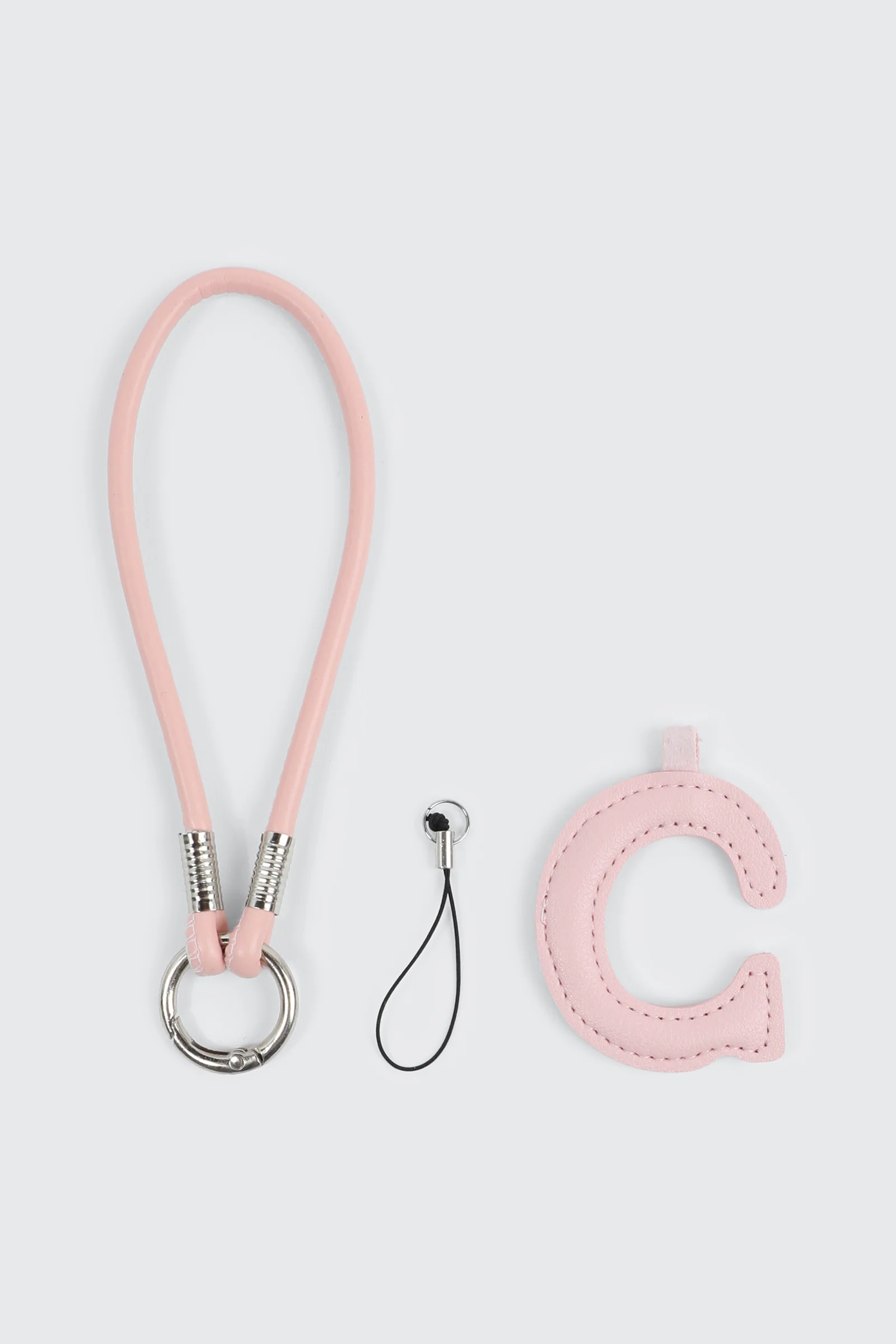 Pink Initial C Faux Leather Charm with Wristlet - Image 3