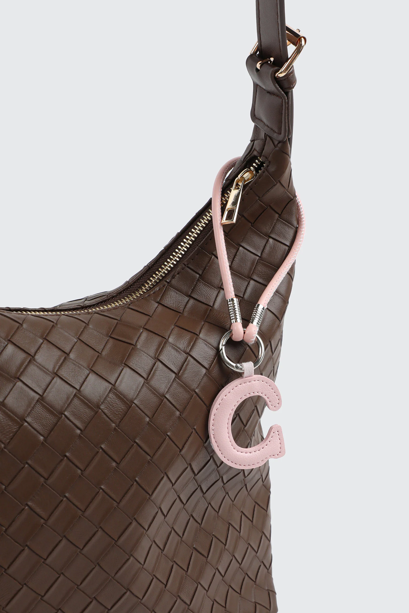 Pink Initial C Faux Leather Charm with Wristlet - Image 4