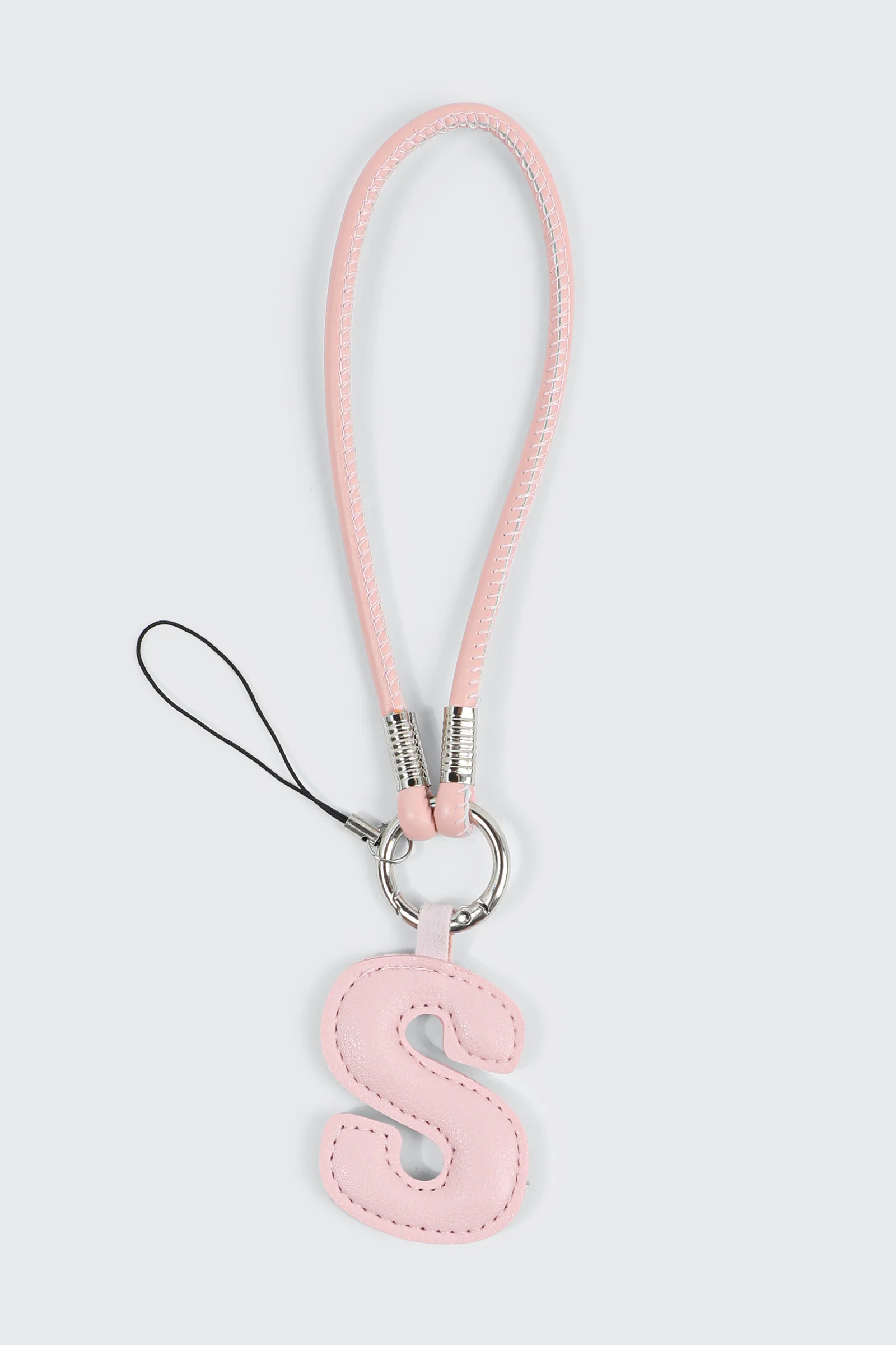 Pink Initial S Faux Leather Charm with Wristlet - Image 2