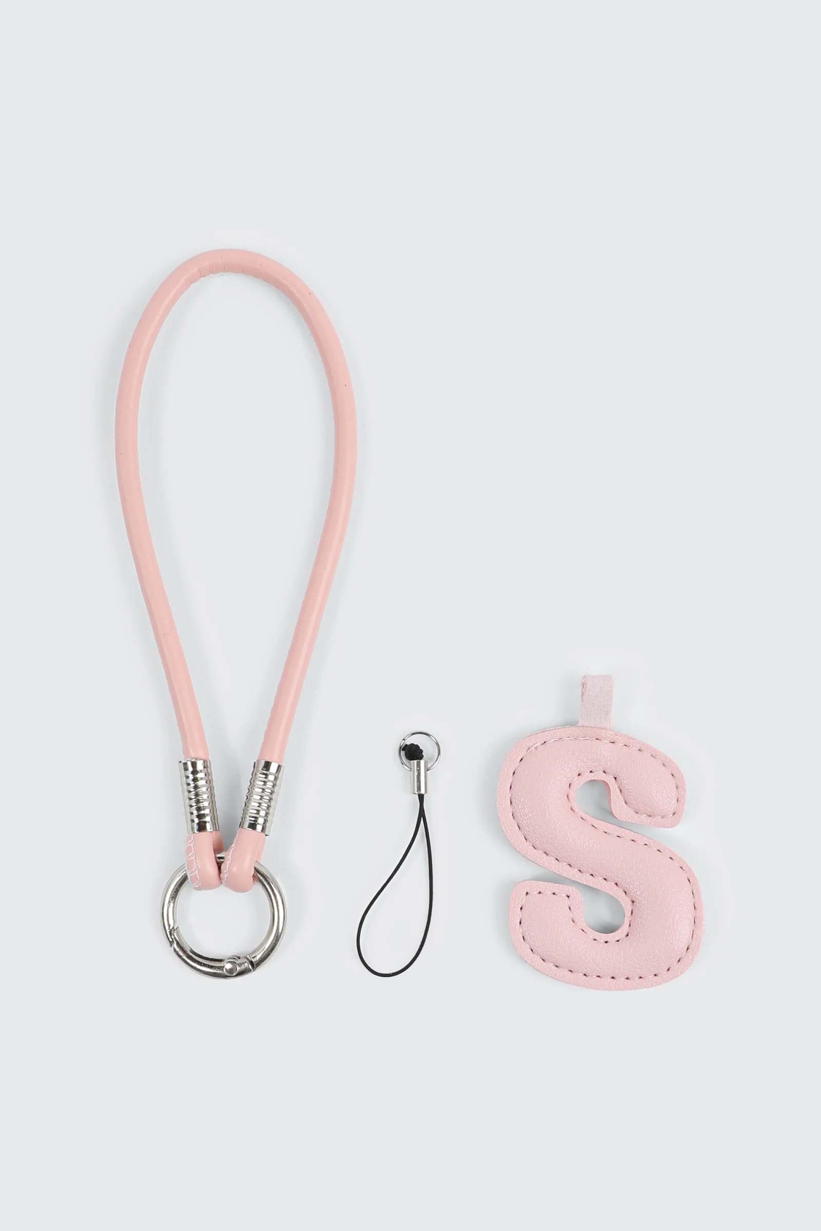 Pink Initial S Faux Leather Charm with Wristlet - Image 3