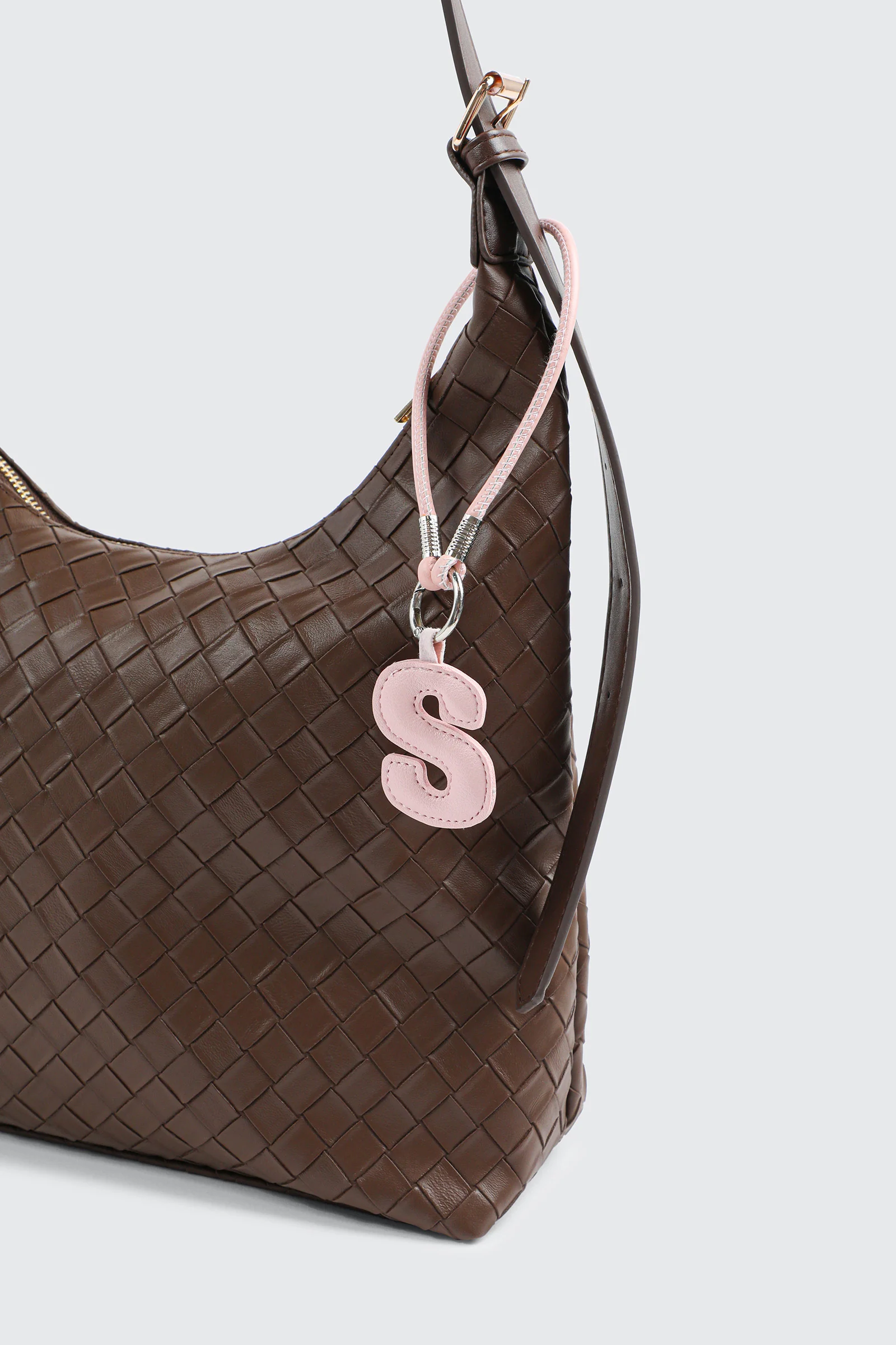 Pink Initial S Faux Leather Charm with Wristlet - Image 4