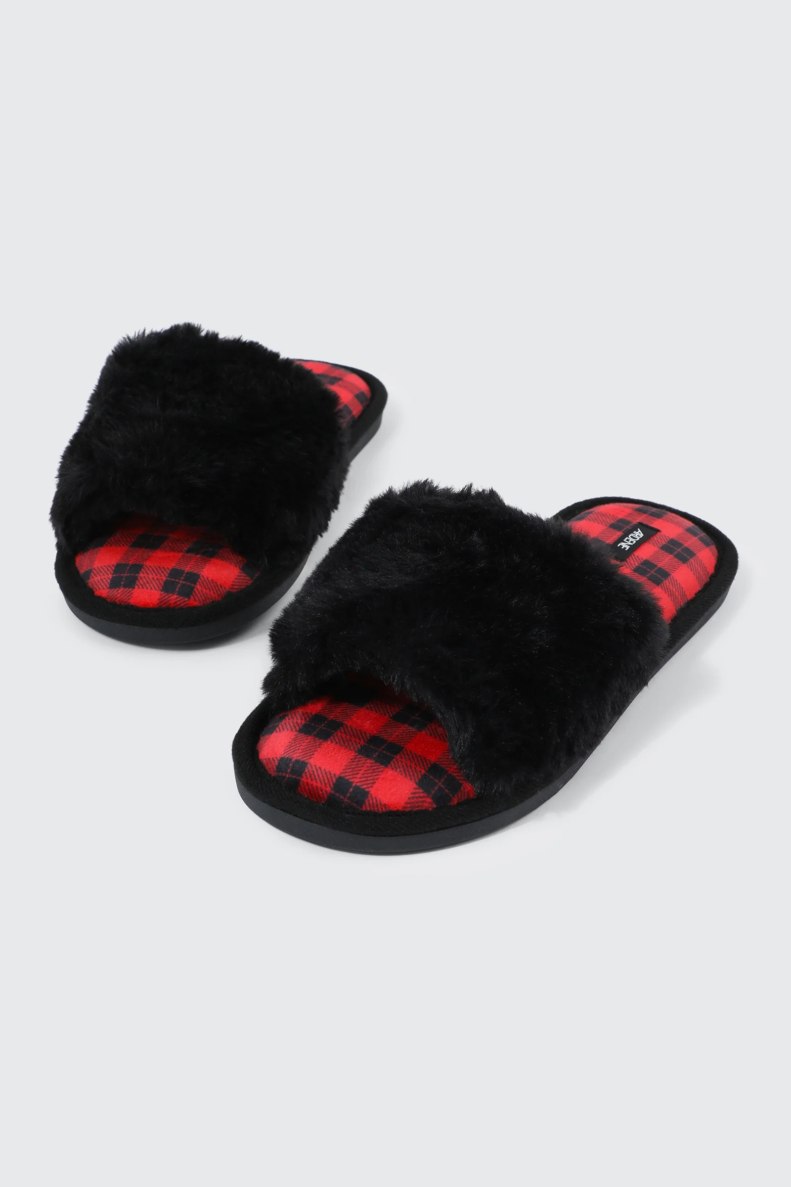 Plaid Faux Fur Slippers - Image 2