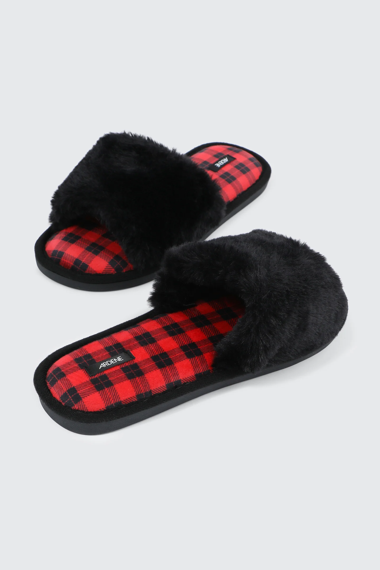 Plaid Faux Fur Slippers - Image 3