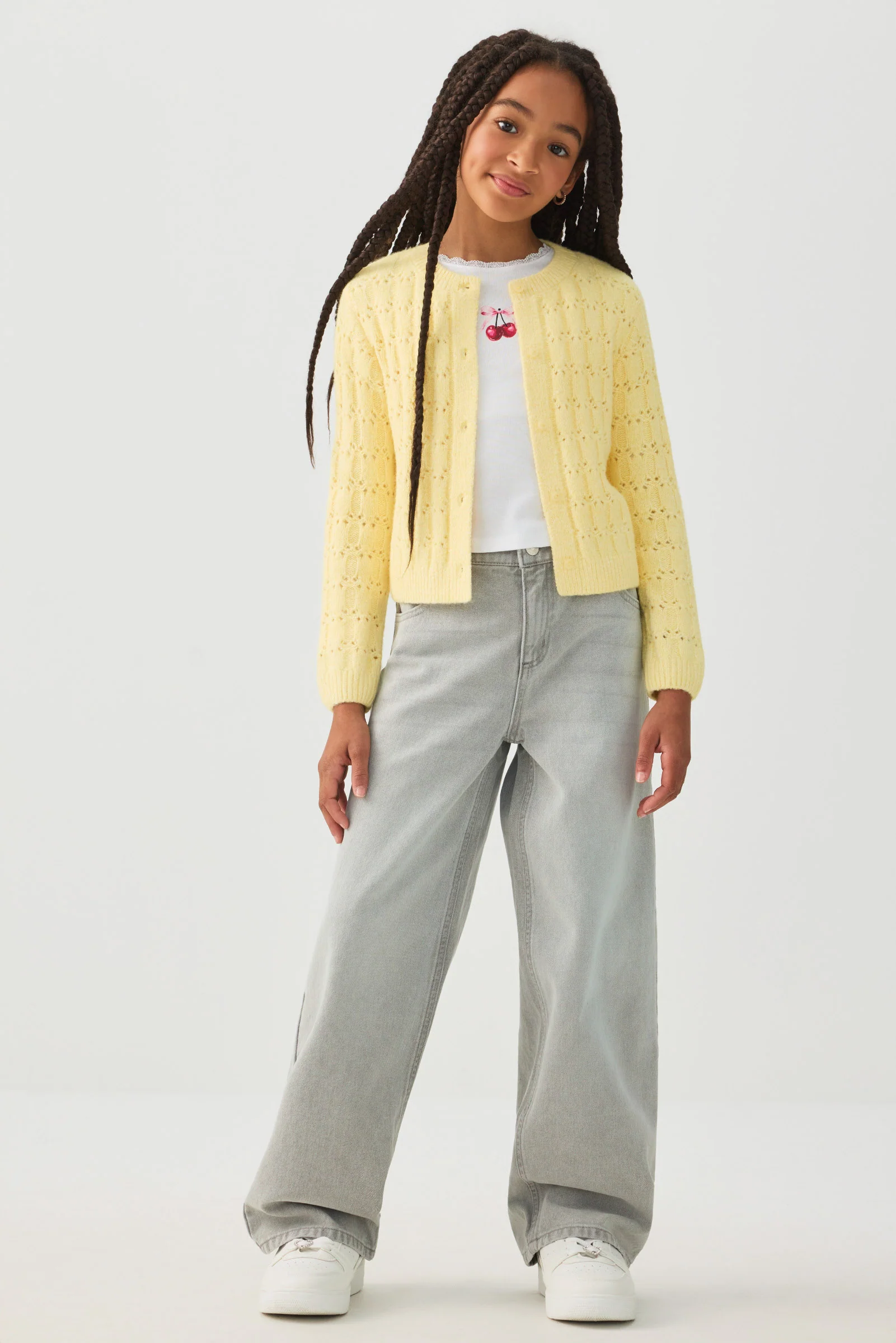 Pointelle Crew Neck Cardigan - Image 2