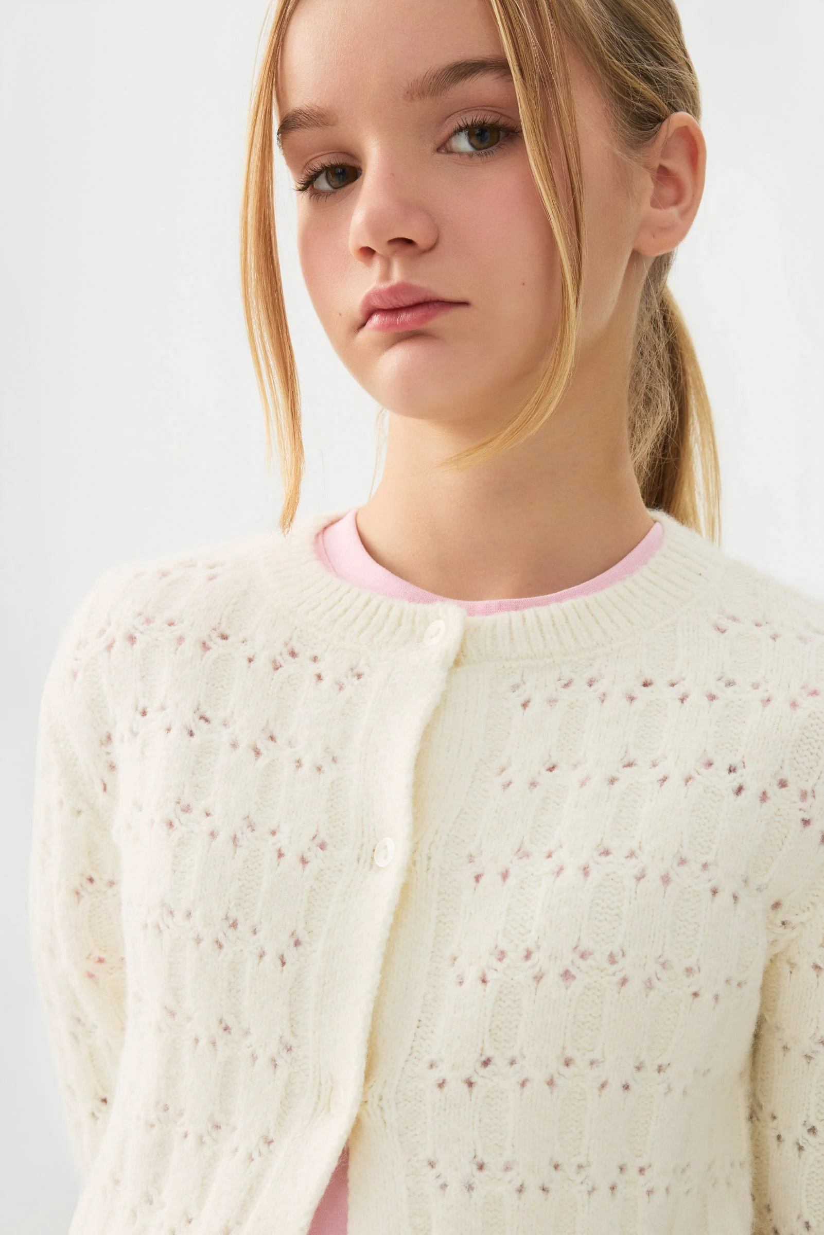 Pointelle Crew Neck Cardigan - Image 3