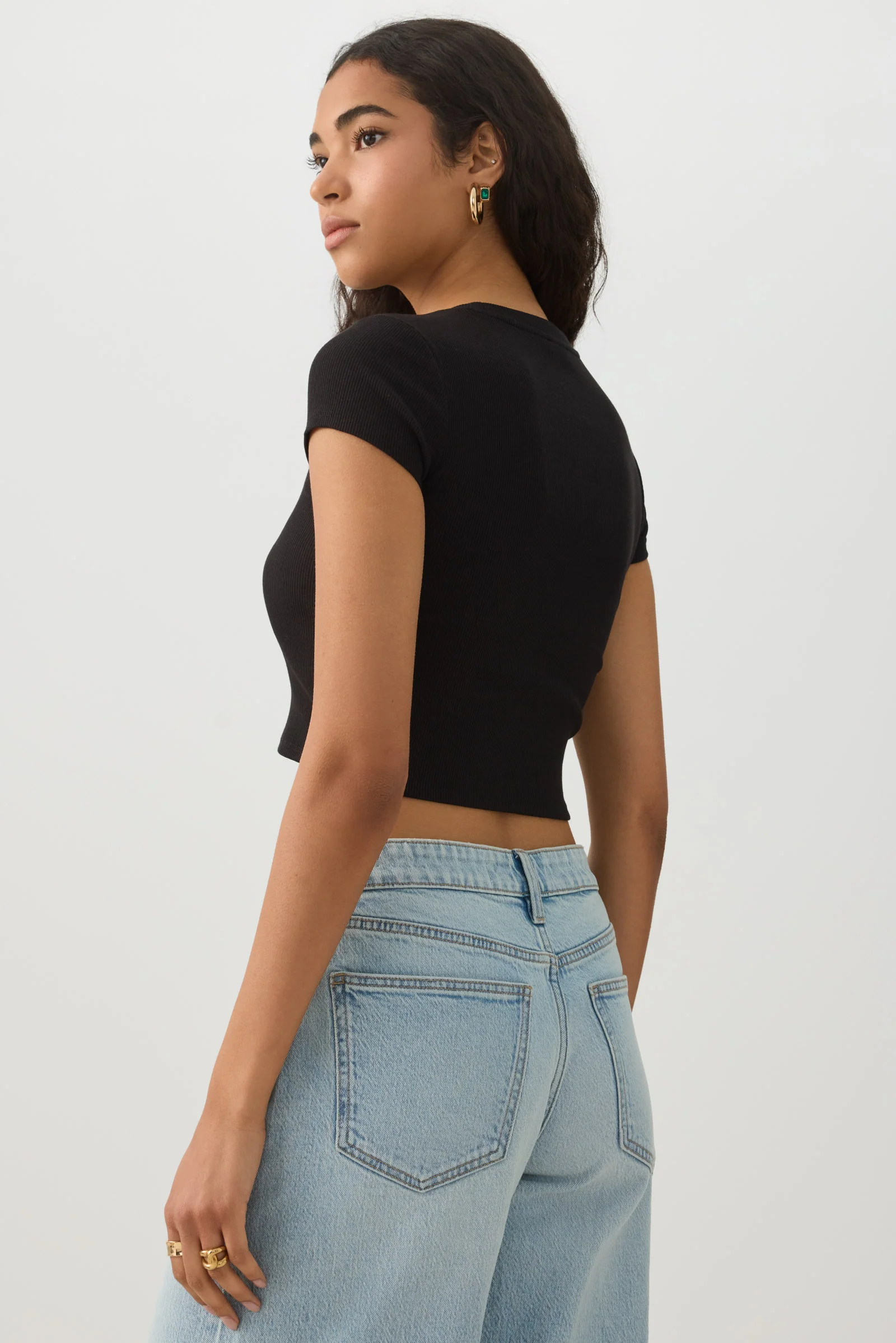 Rib Crew Neck Crop T-Shirt - Image 4