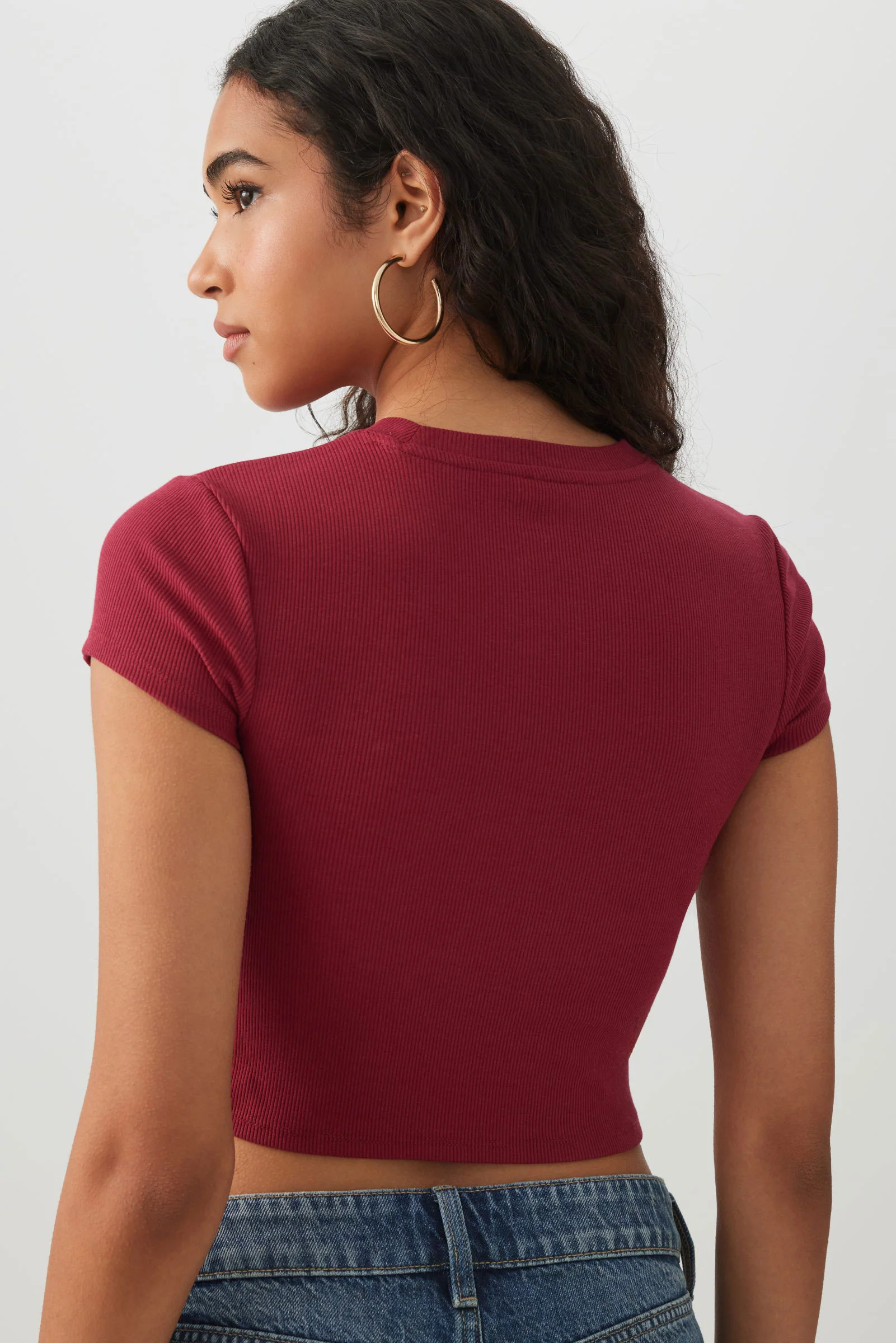 Rib Crew Neck Crop T-Shirt - Image 4