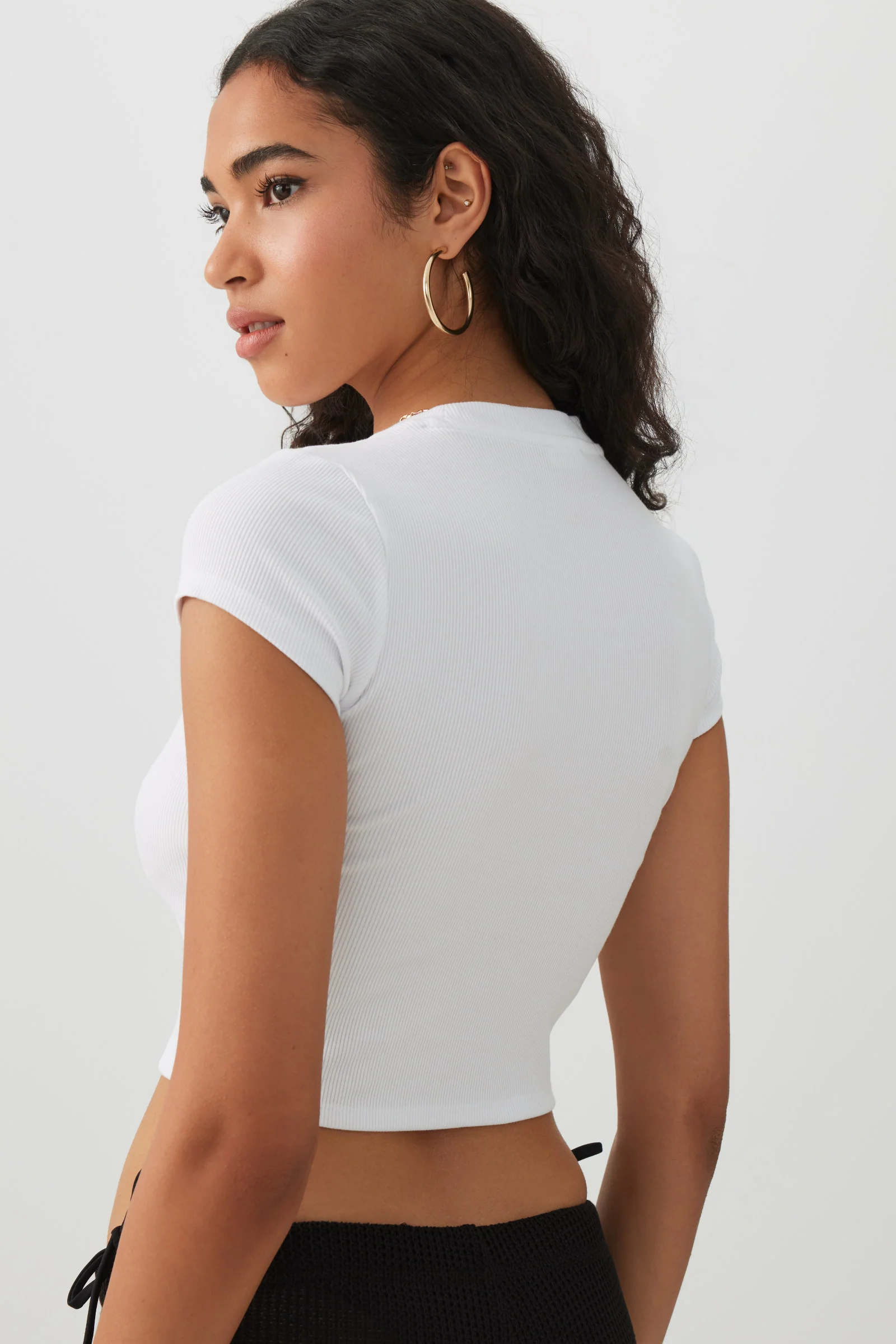 Rib Crew Neck Crop T-Shirt - Image 4