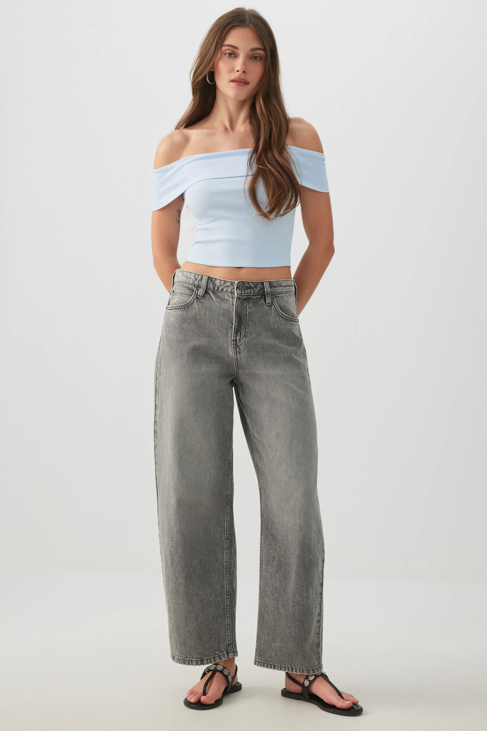 Rib Off Shoulder Crop Top - Image 3
