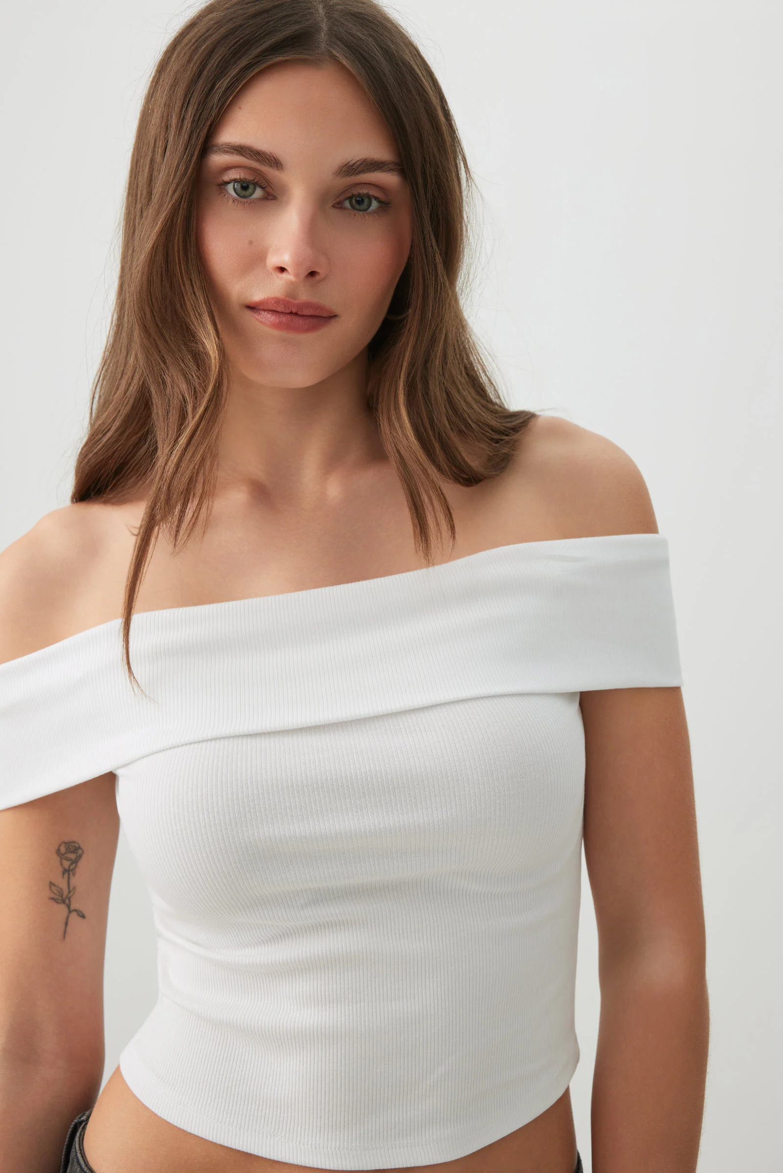 Rib Off Shoulder Crop Top - Image 2