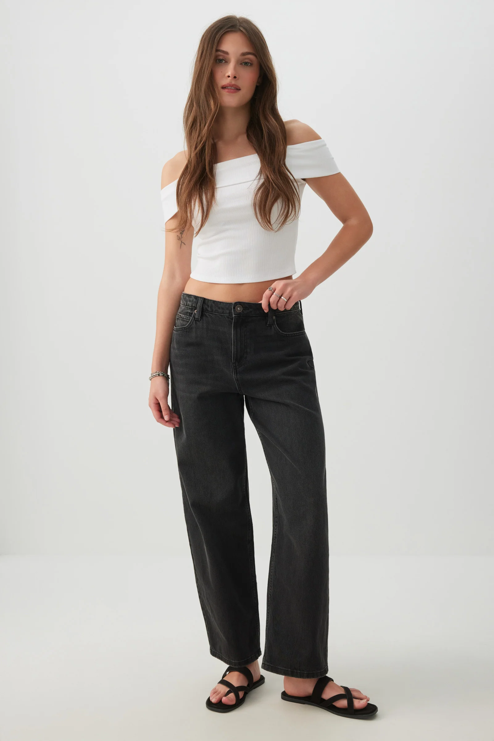 Rib Off Shoulder Crop Top - Image 3