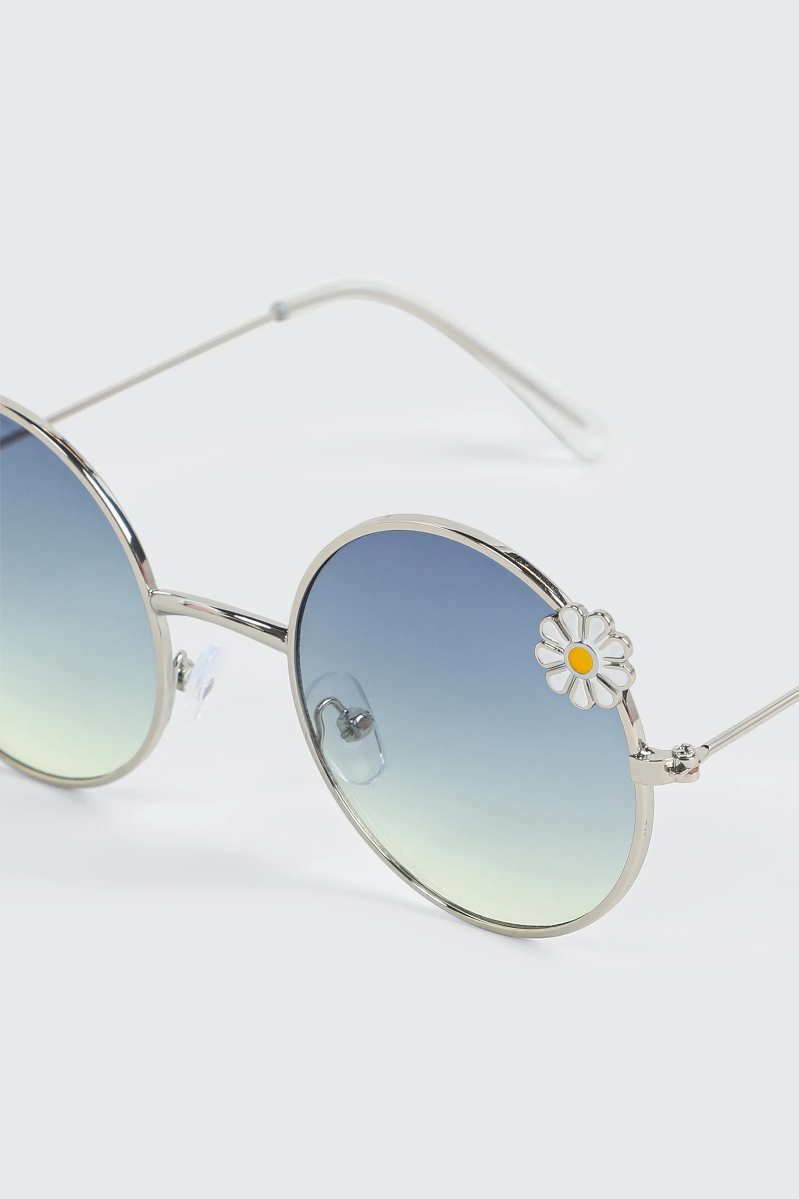 Round Metal Sunglasses with Daisy Details - Image 3