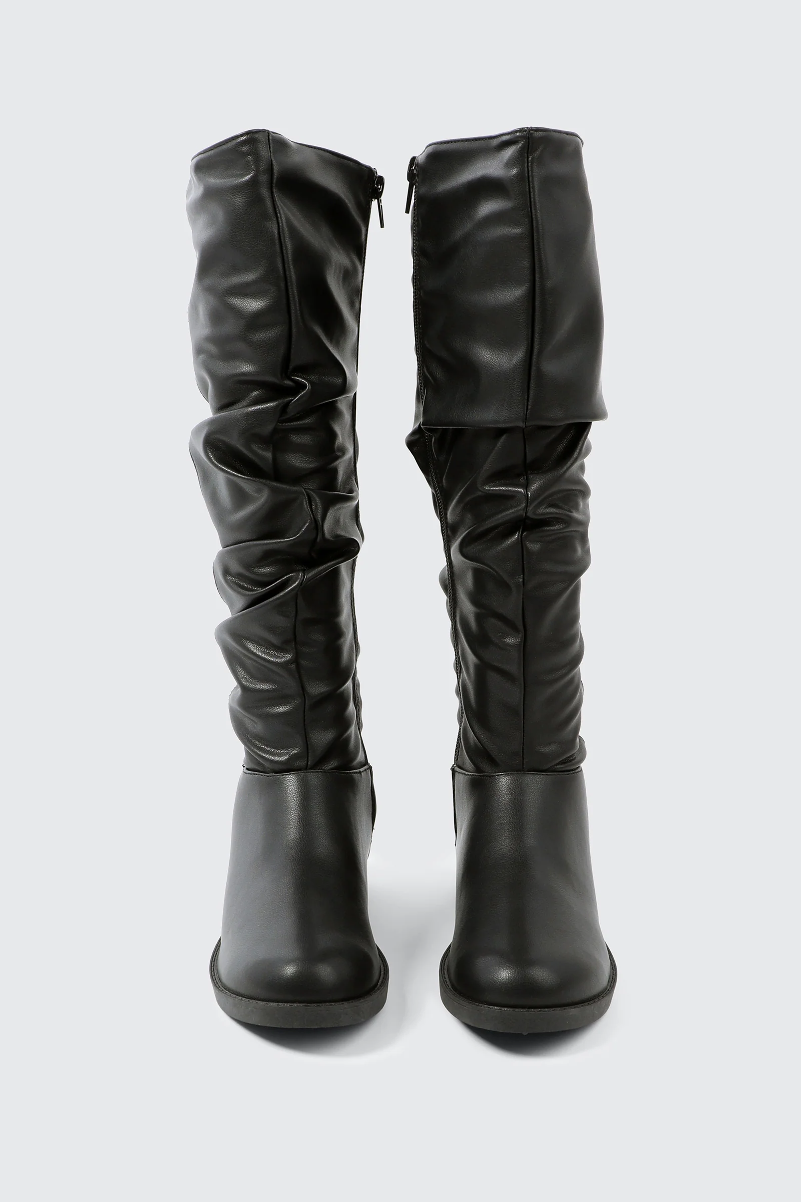 Round Toe Ruched Knee High Boots - Image 4