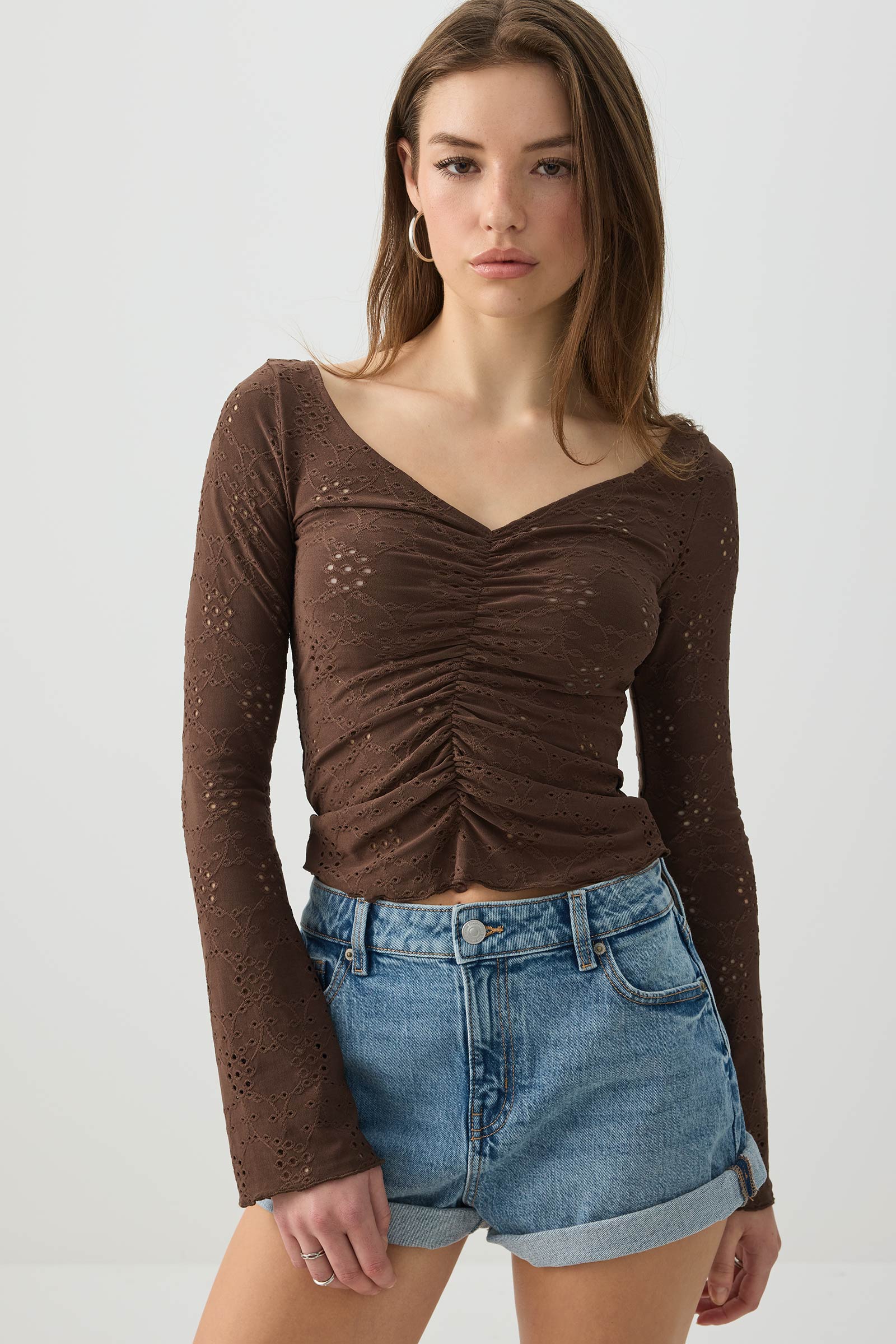 Ruched Front Eyelet Top - Image 2