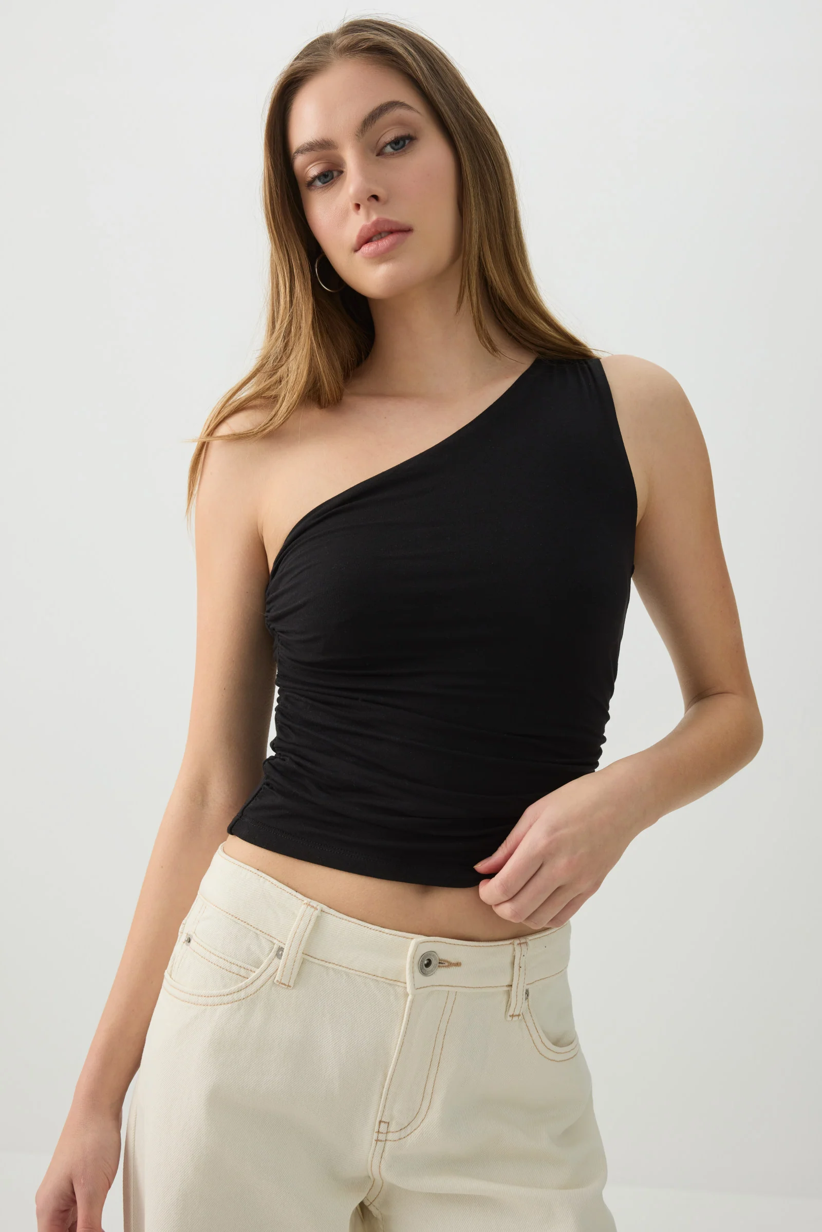 Ruched One Shoulder Tank Top