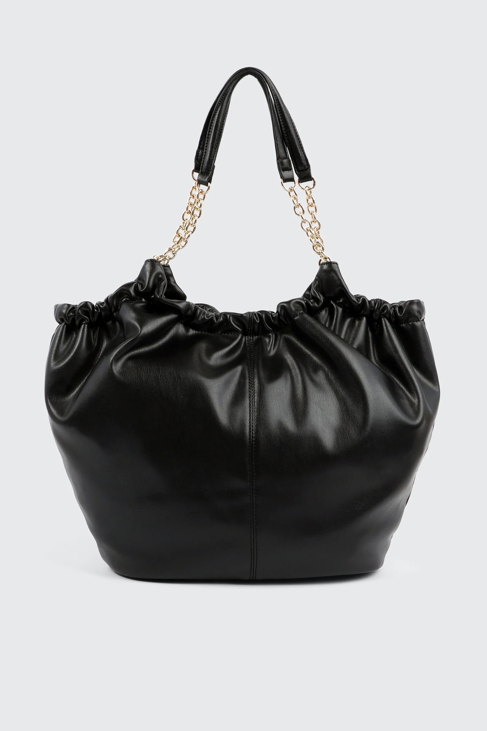 Ruched Tote Bag with Chain Straps
