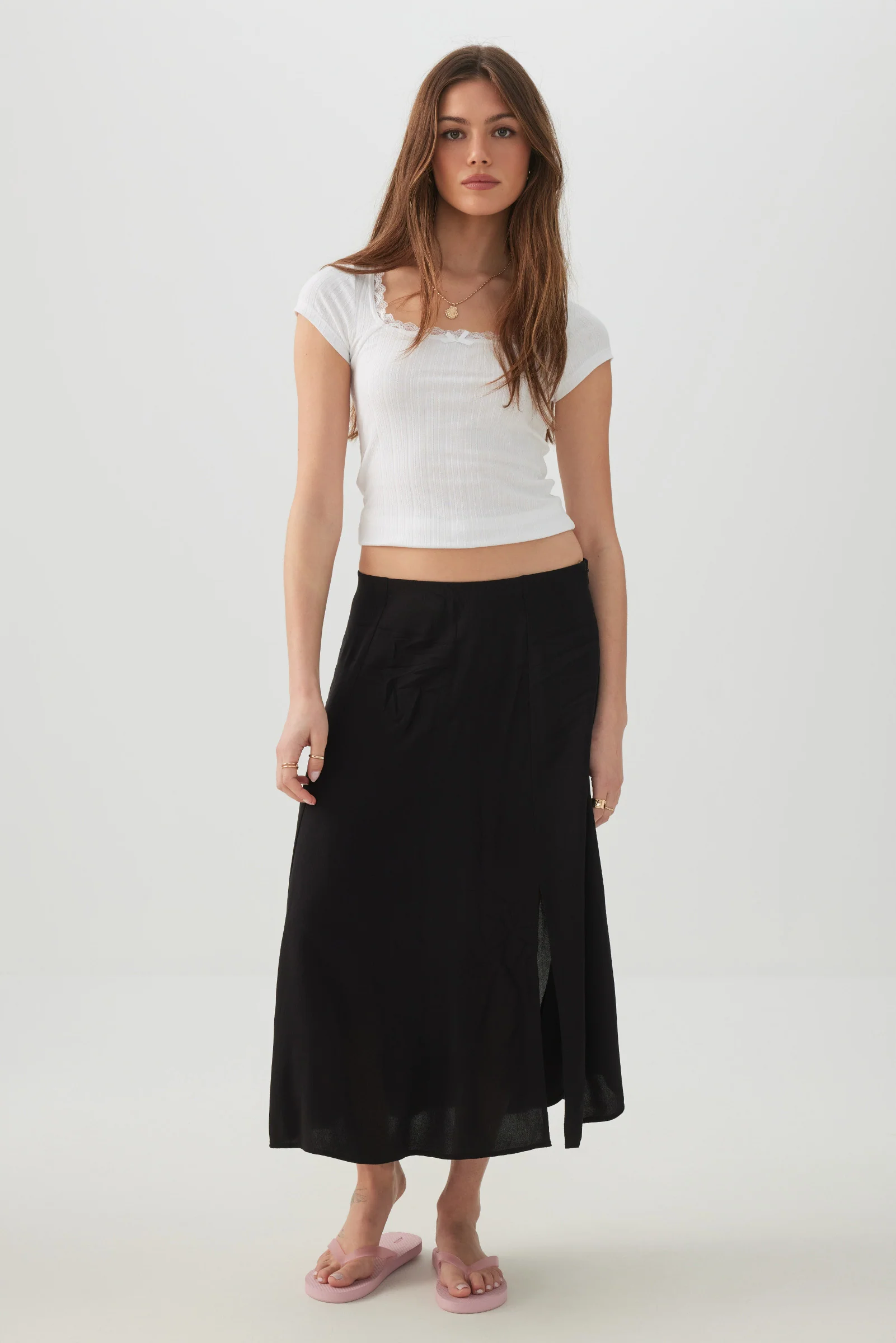 Scoop Neck T-Shirt with Lace Trim - Image 2