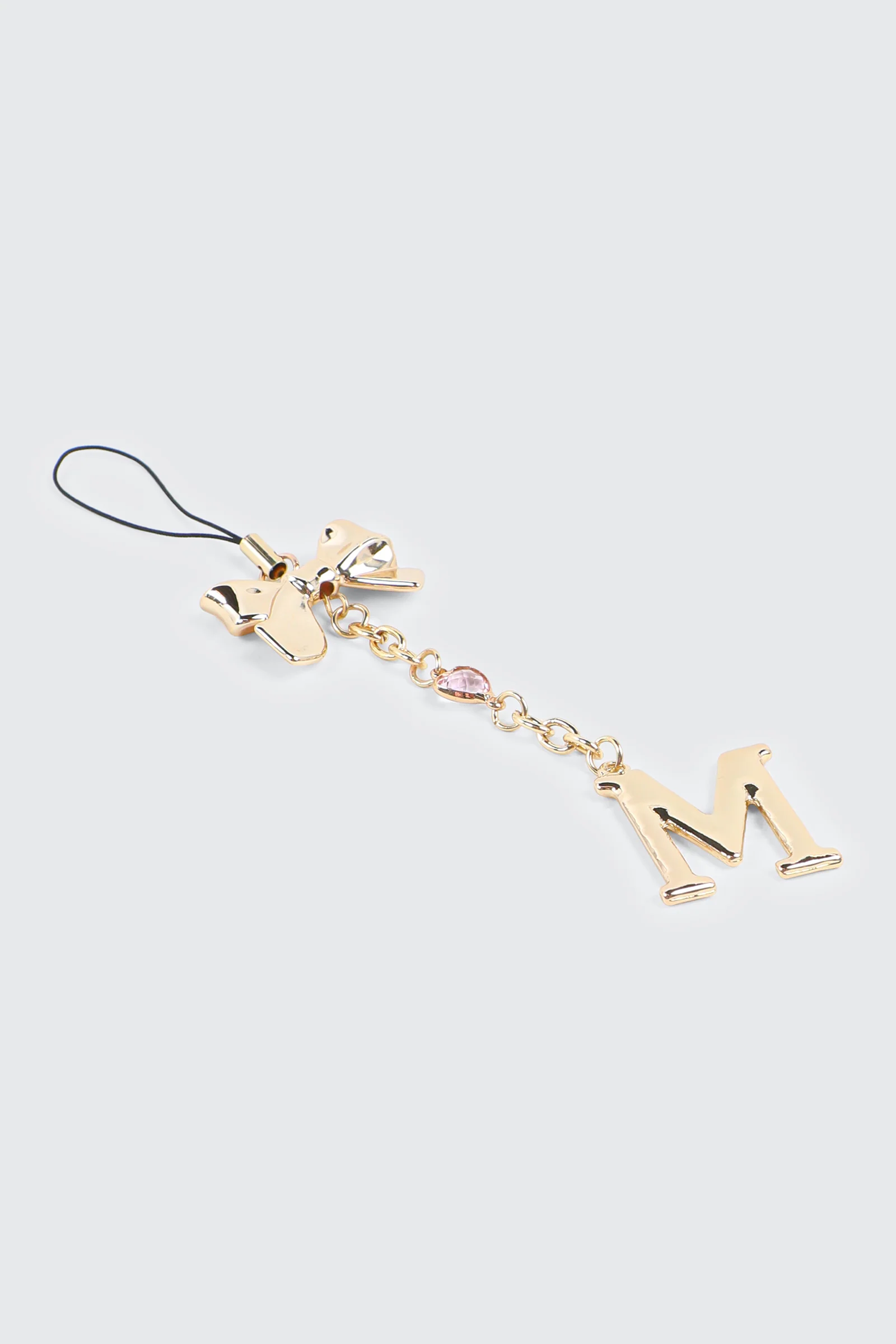 Shiny Letter M Phone Charm with Bow - Image 2