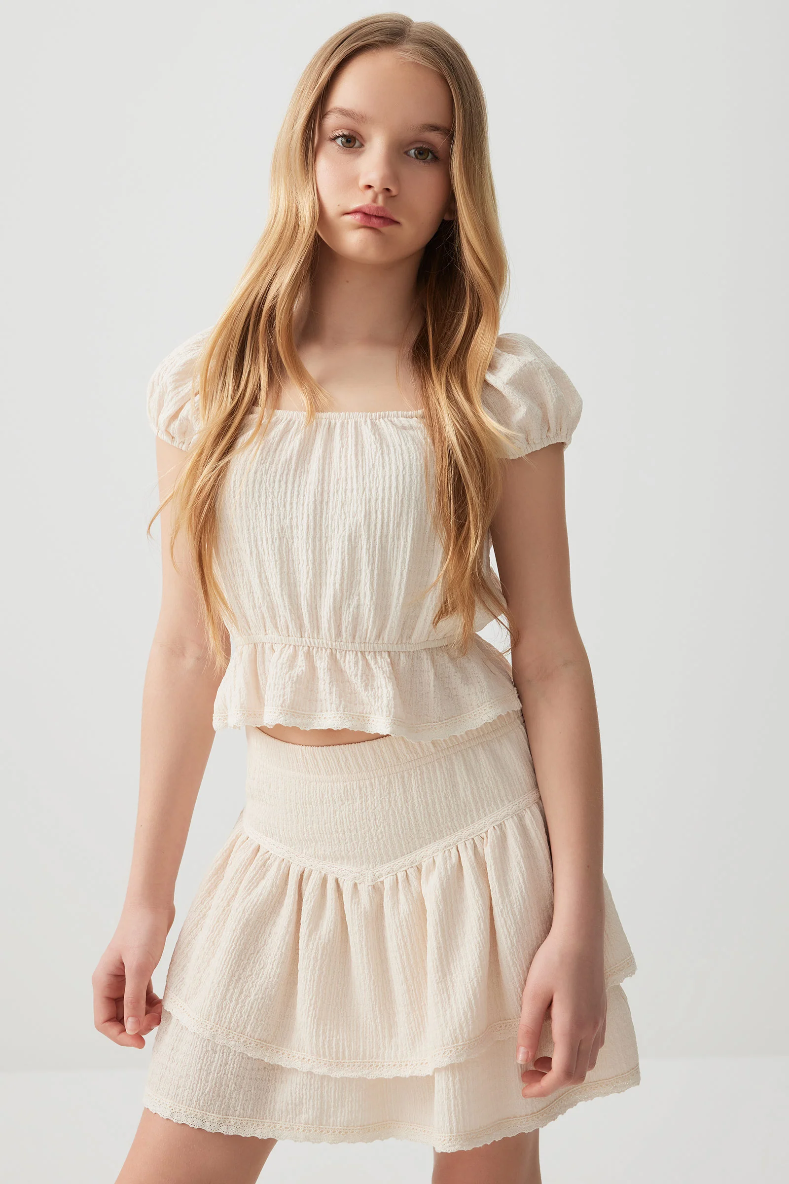 Short Tiered Skirt with Lace Trims - Image 2